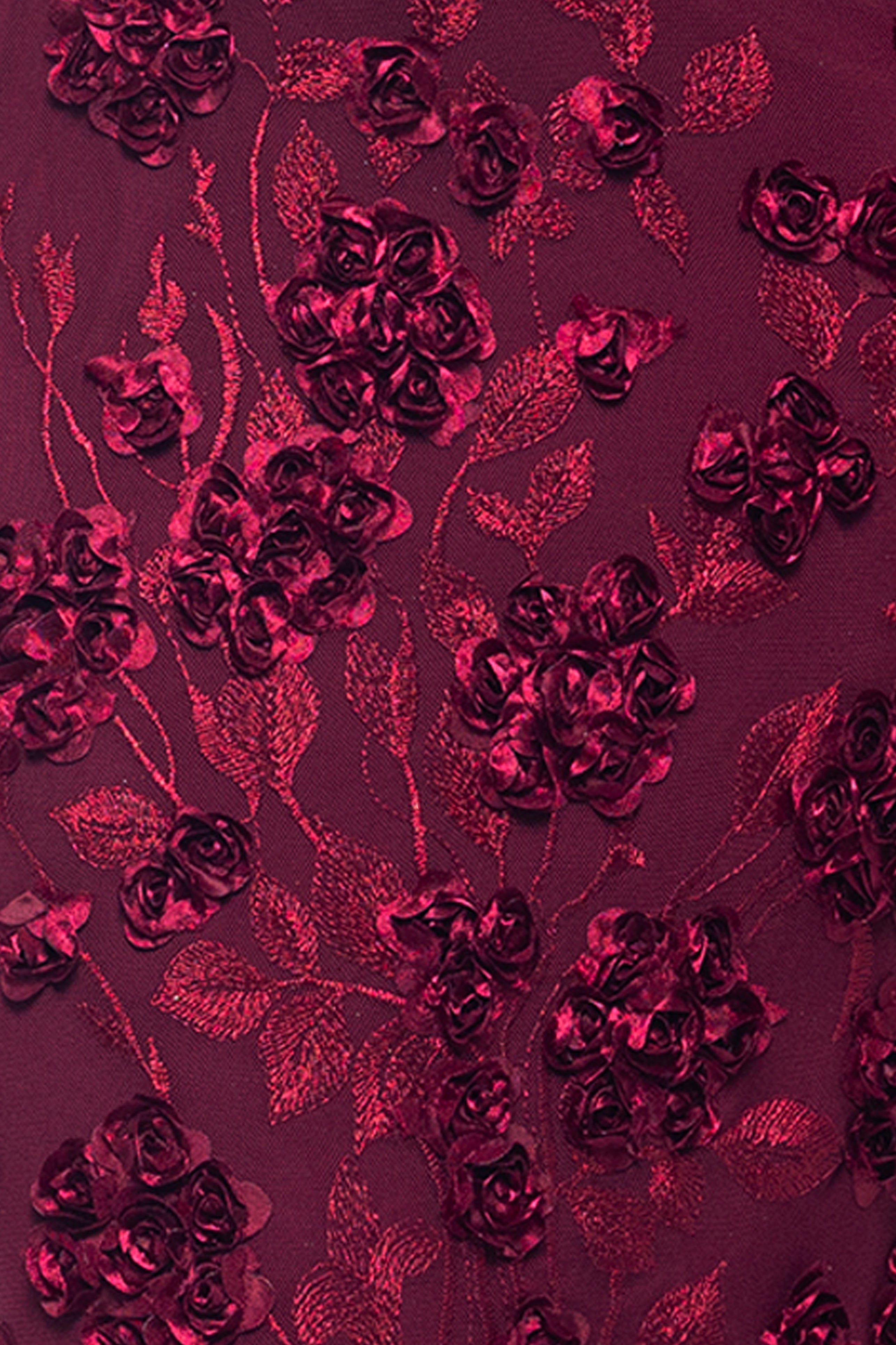 Petite "Ruby" Raised Flowers Long Sleeve Dress