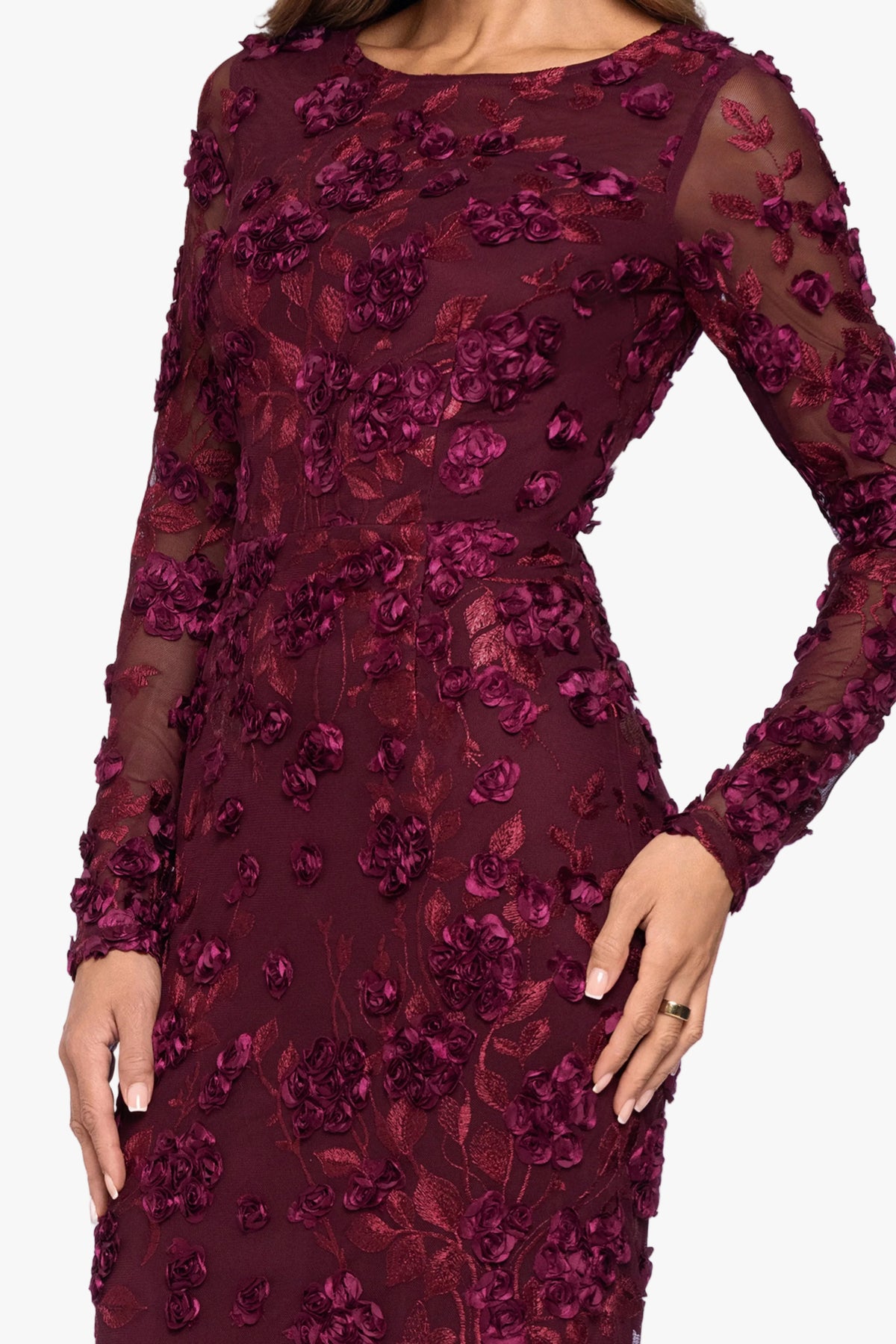"Ruby" Raised Flowers Long Sleeve Dress
