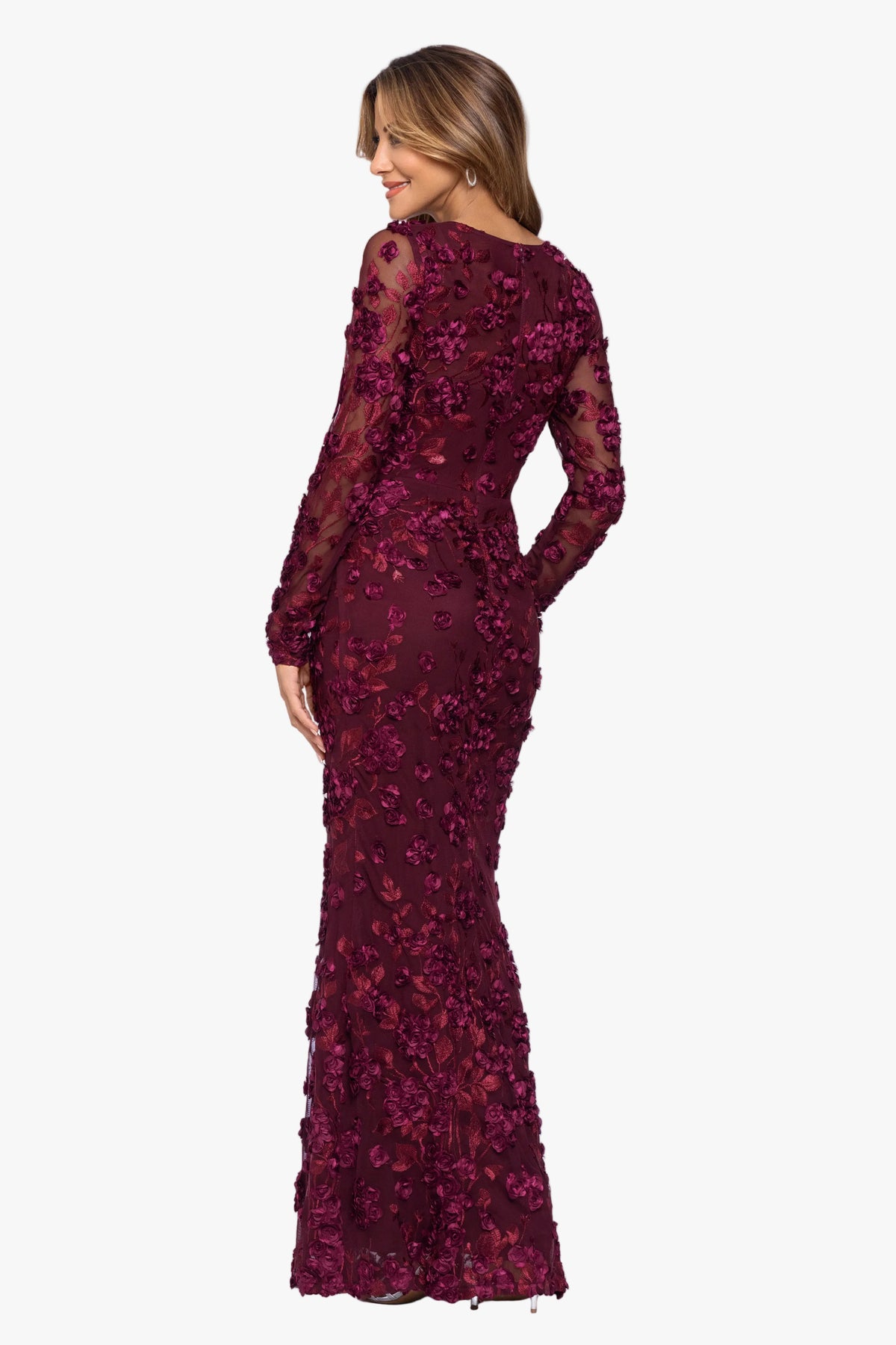"Ruby" Raised Flowers Long Sleeve Dress