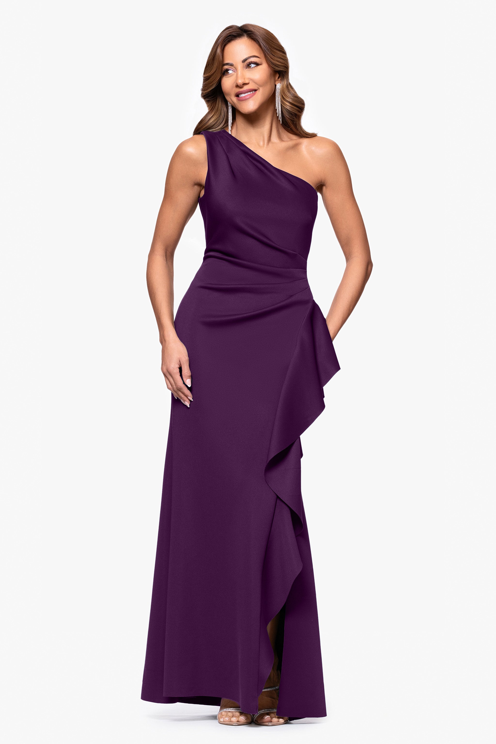 Scuba One Shoulder Peplum Ruffle Dress