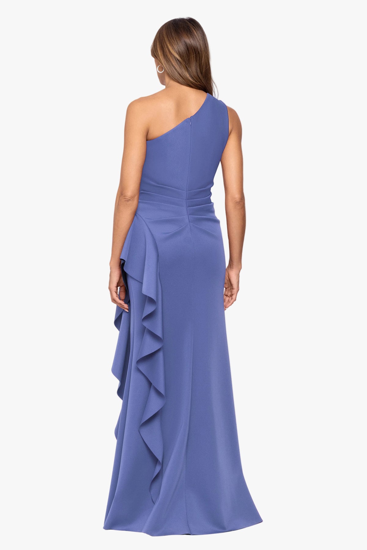 "Flo" Long Techno Scuba One Shoulder Ruffle Dress