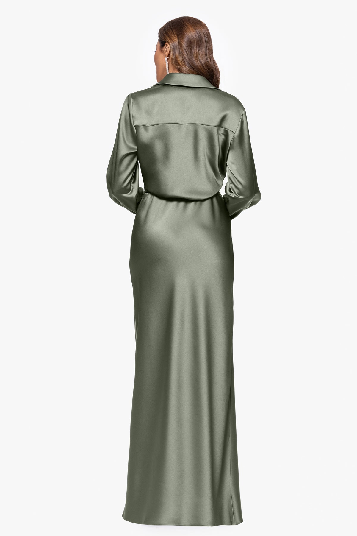 "Emery" Satin Long Sleeve Collared Dress