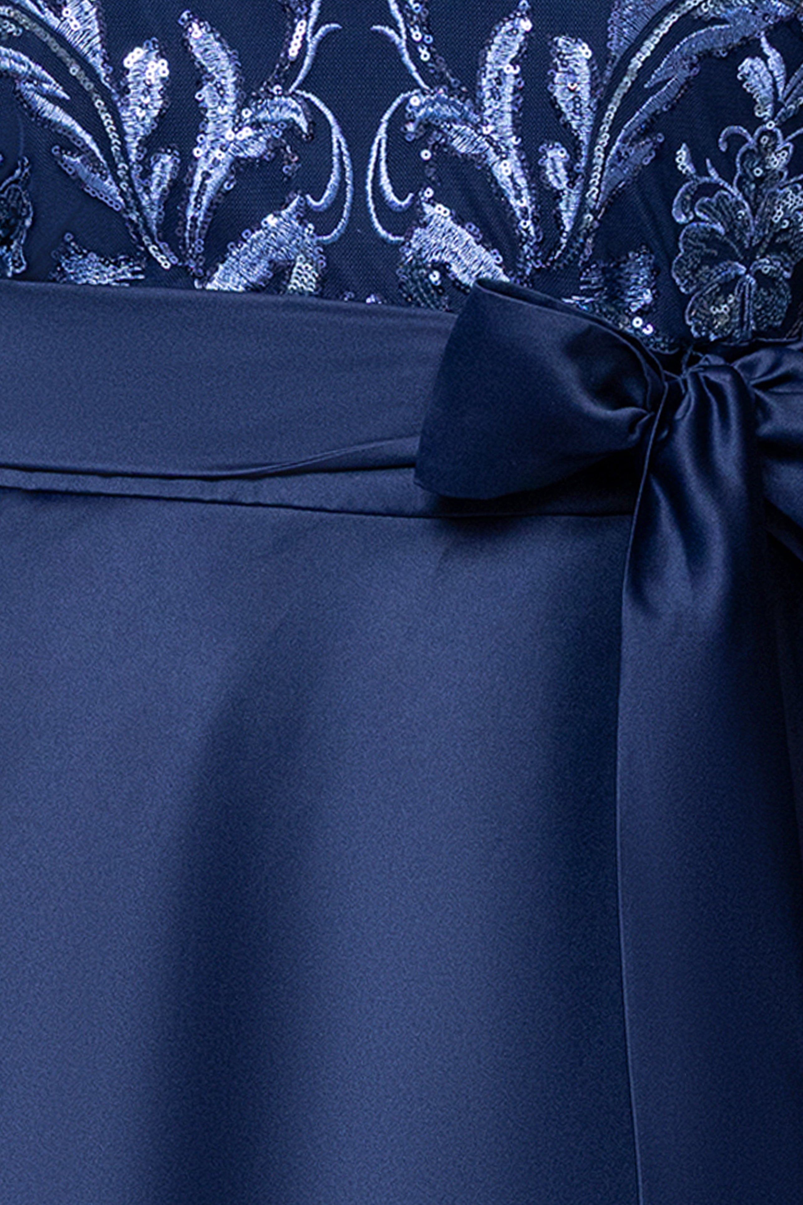 Plus "Victoria" Sequin Bodice and Satin Skirt Long Sleeve Floor Length Dress