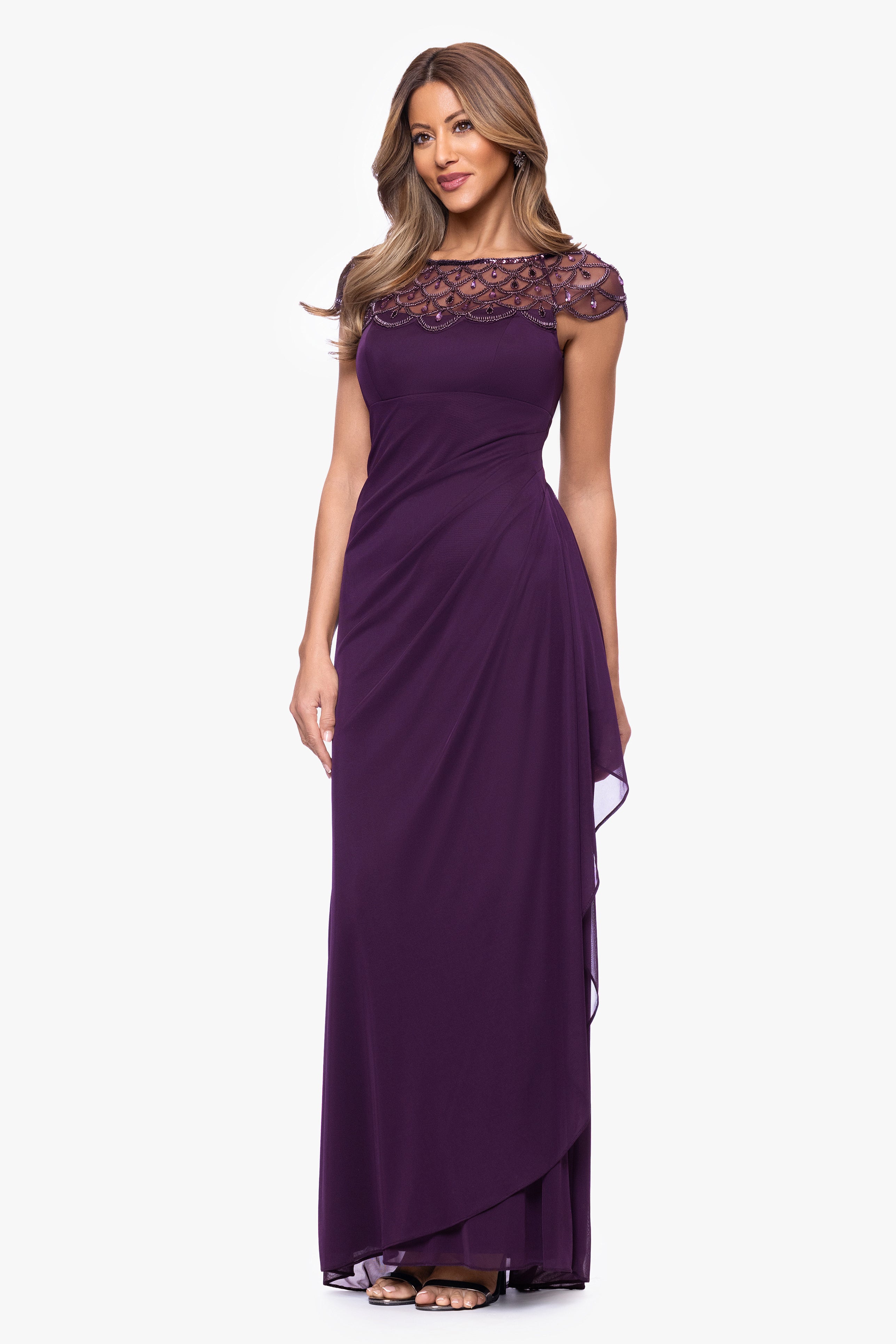 "Khloe" Sheer Matter Jersey Embellished Ruffle Dress