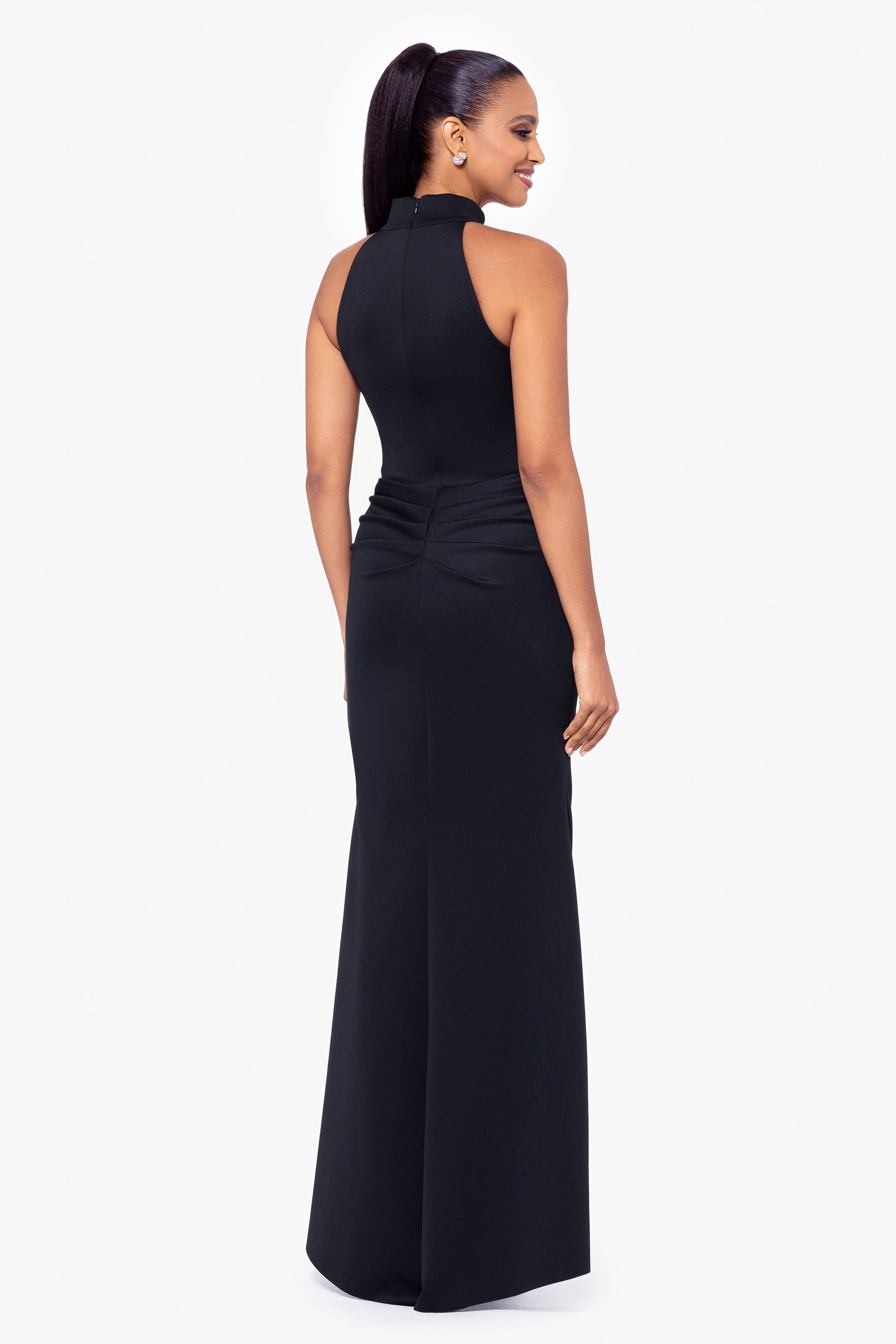 "Eden" Techno Scuba Mock Neck Ruffle Dress