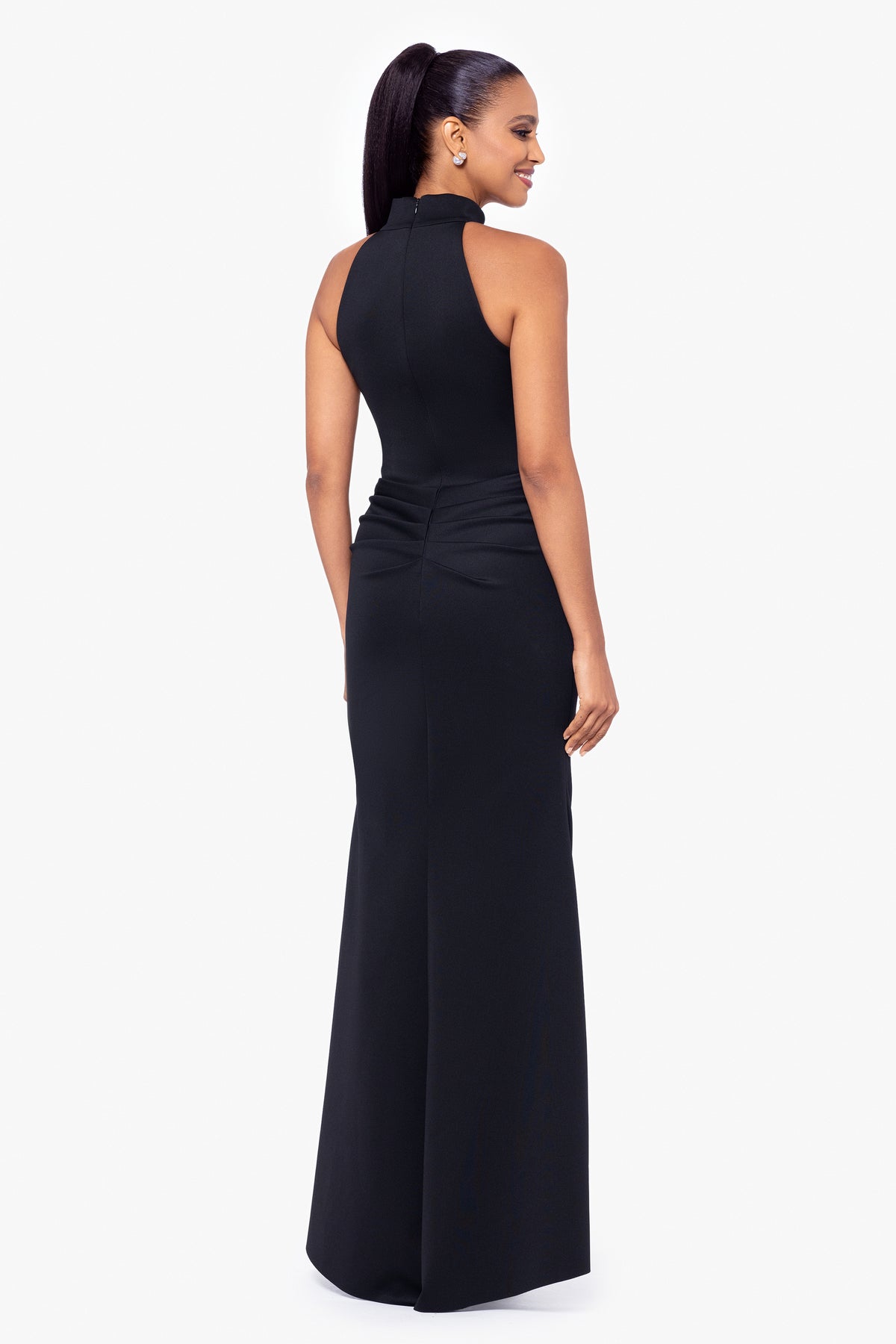 "Eden" Techno Scuba Mock Neck Ruffle Dress