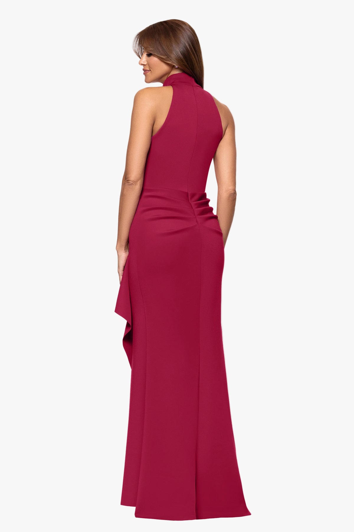 "Eden" Techno Scuba Mock Neck Ruffle Dress