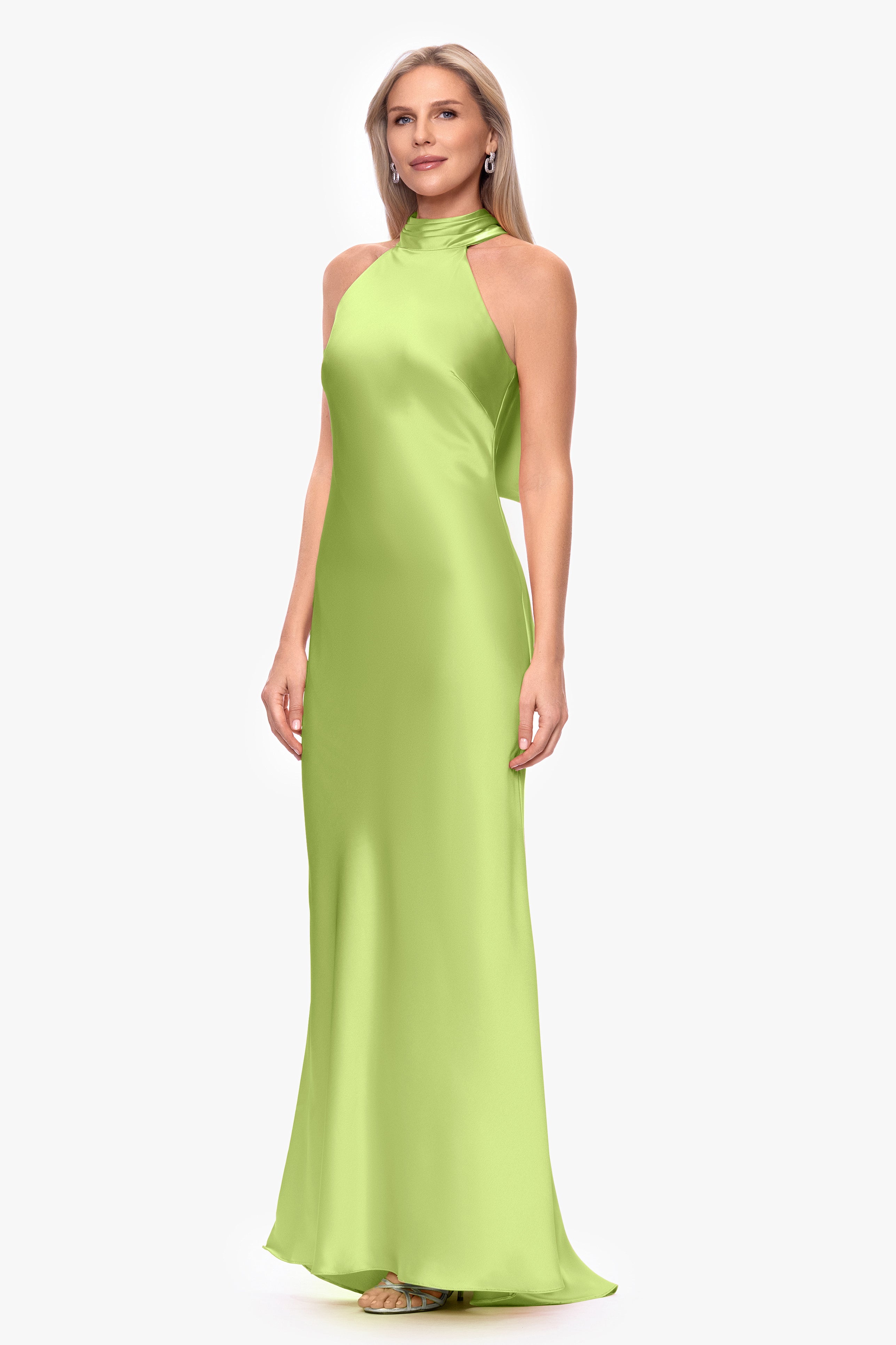 "Ruth" Satin High Tie Neck Backless Dress