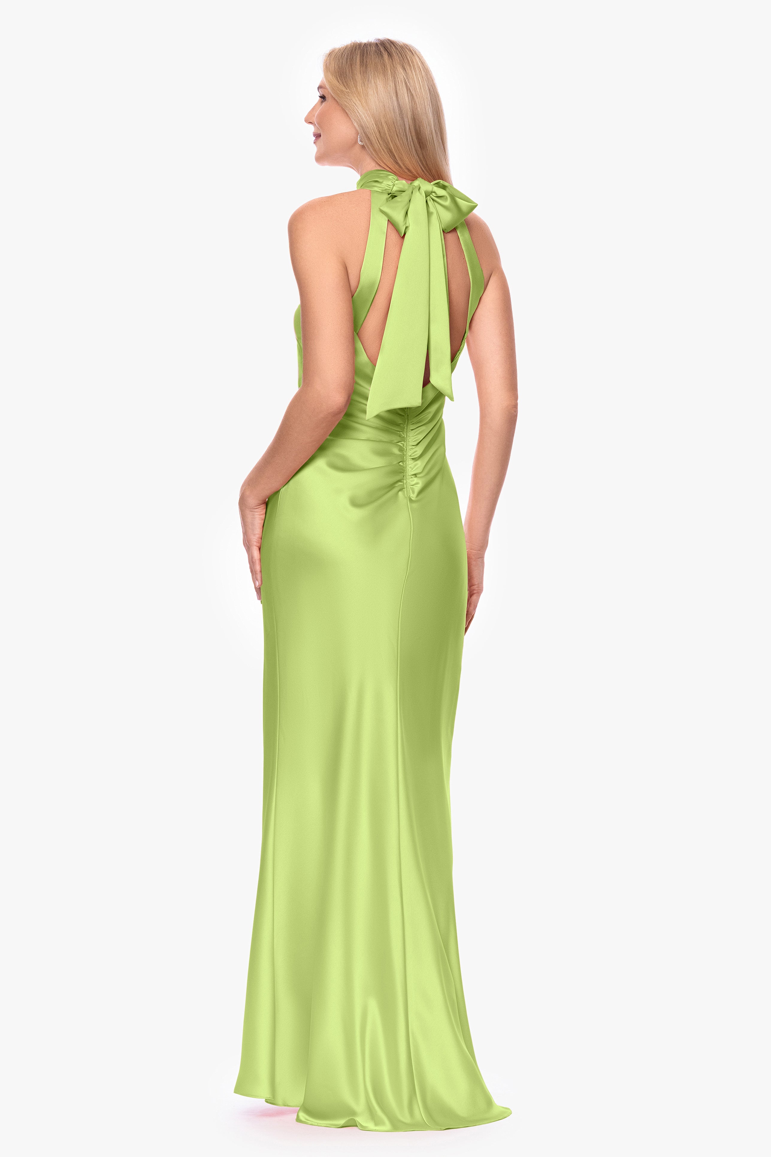 "Ruth" Satin High Tie Neck Backless Dress