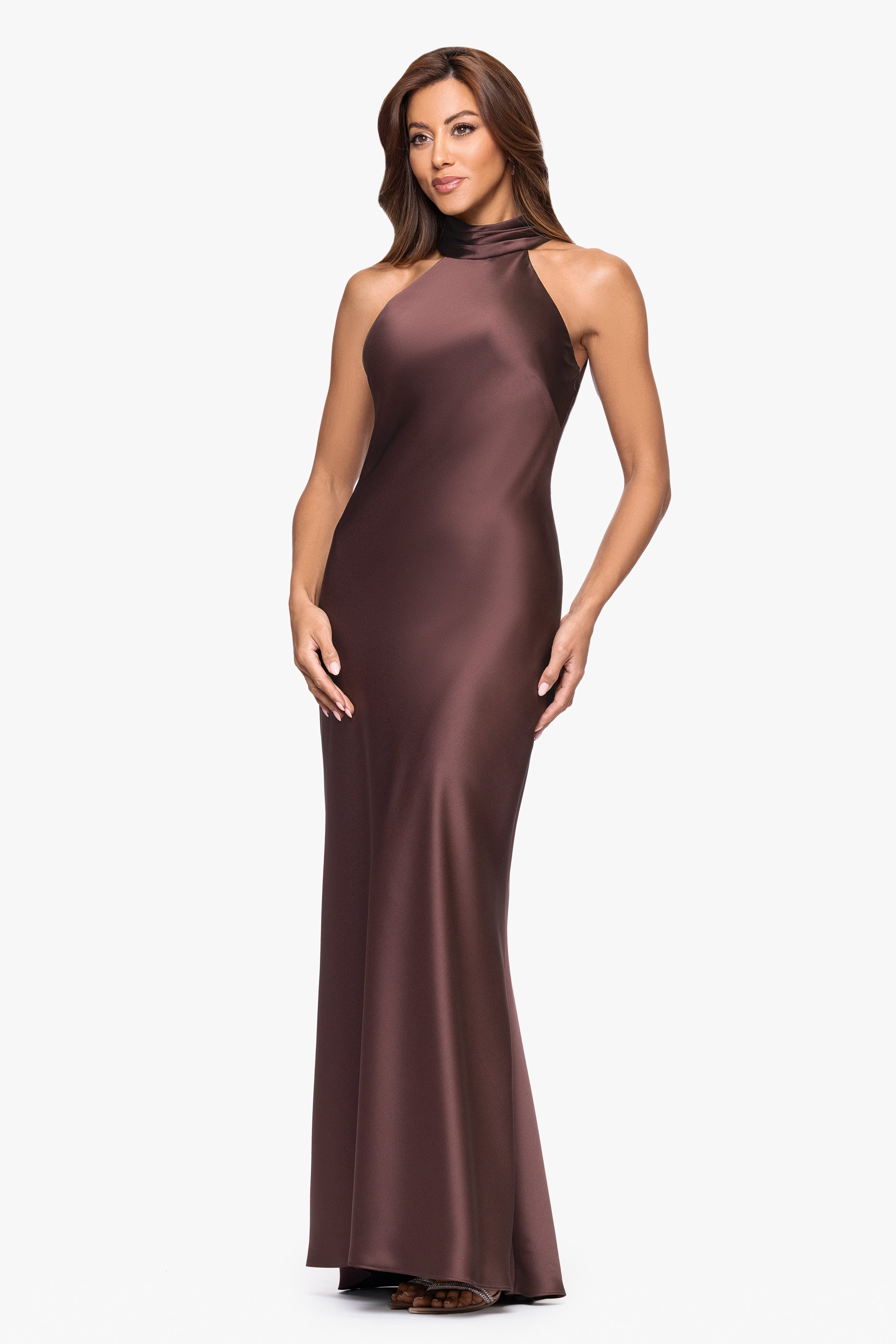"Ruth" Satin High Tie Neck Backless Dress