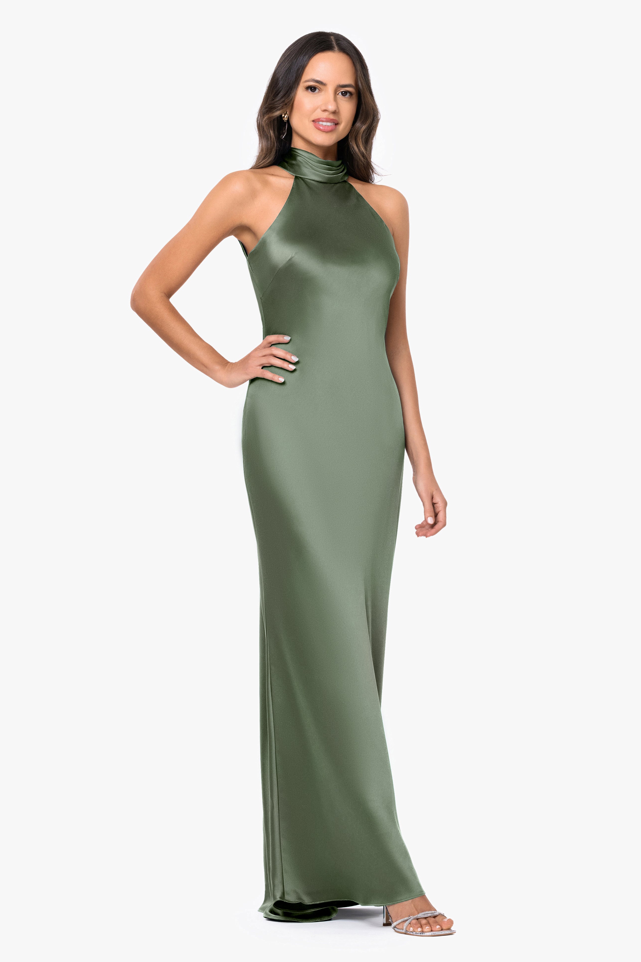 "Ruth" Satin High Tie Neck Backless Dress
