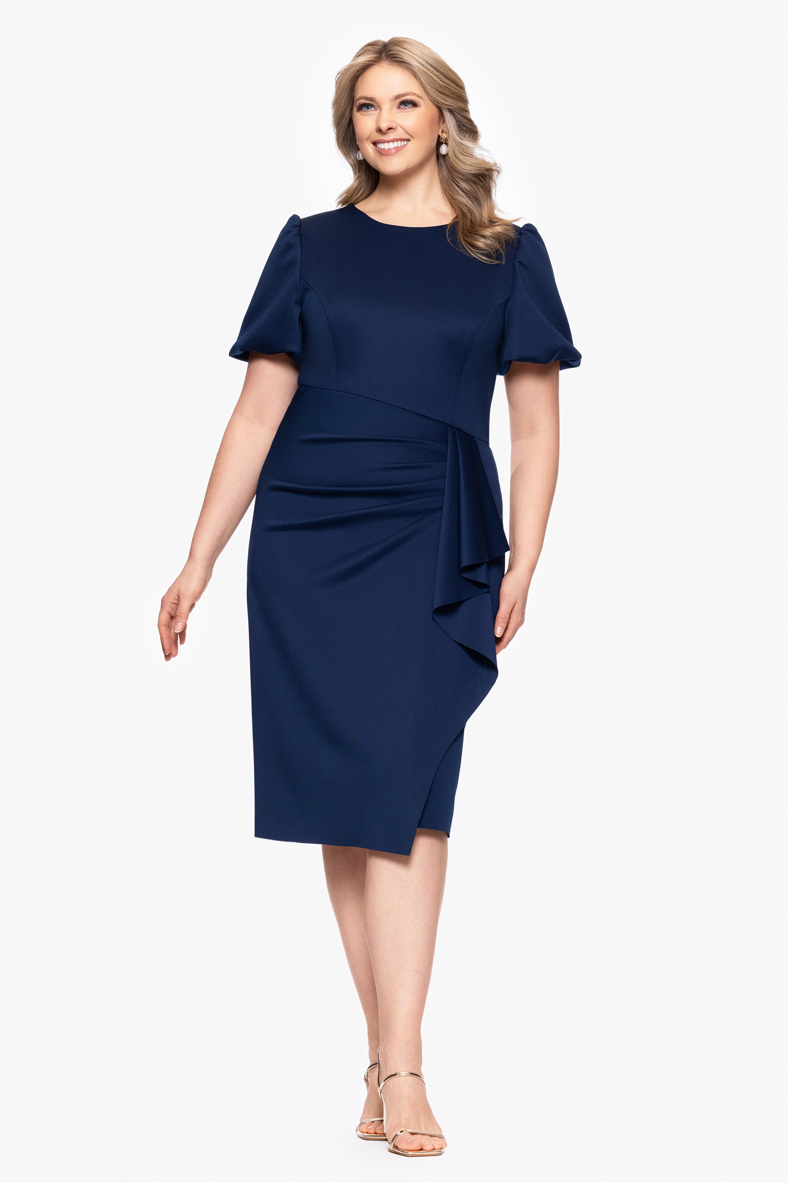 Plus "Marleen" Techno Scuba Bubble Sleeve Knee Length Dress