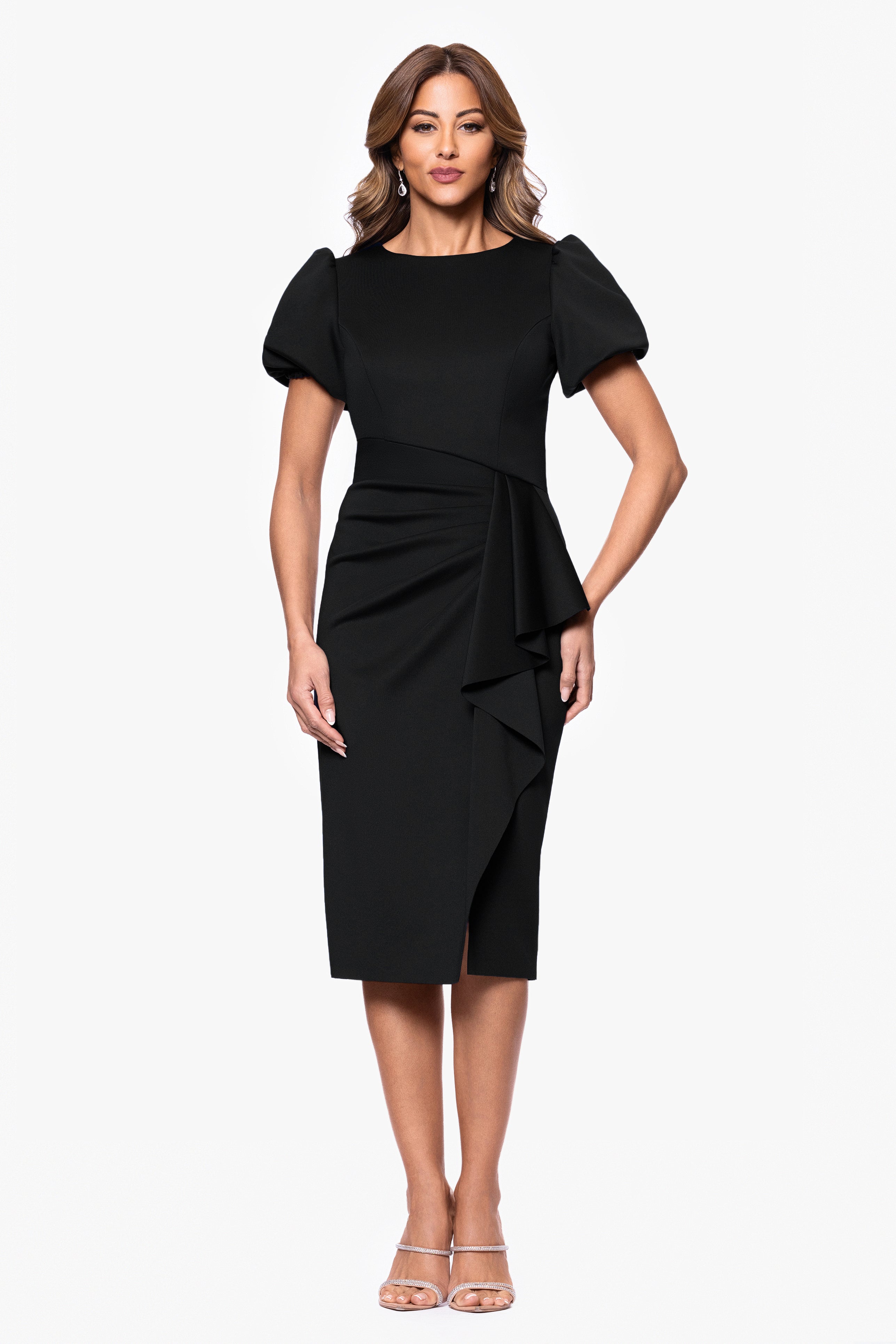 "Marleen" Techno Scuba Bubble Sleeve Knee Length Dress