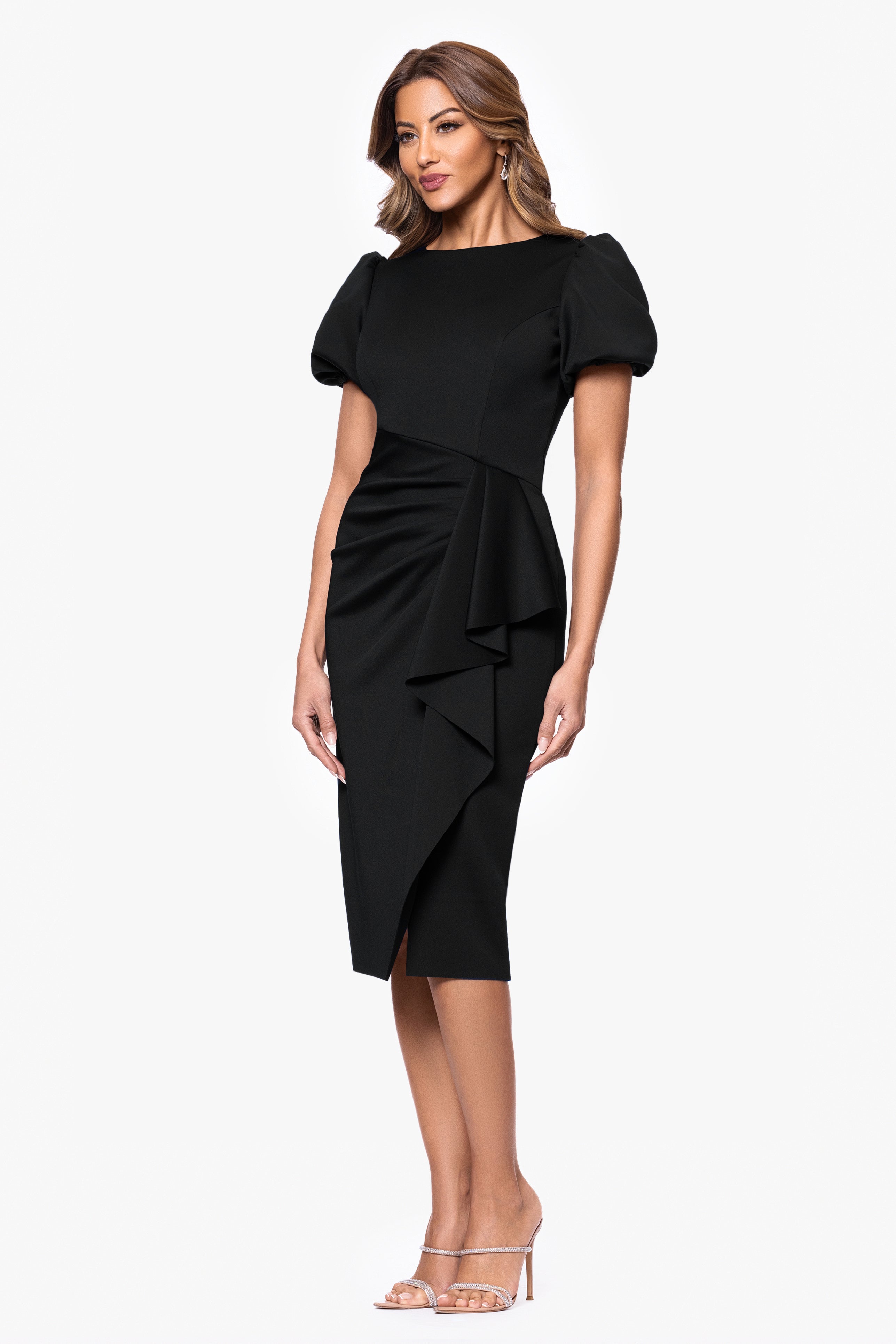 "Marleen" Techno Scuba Bubble Sleeve Knee Length Dress