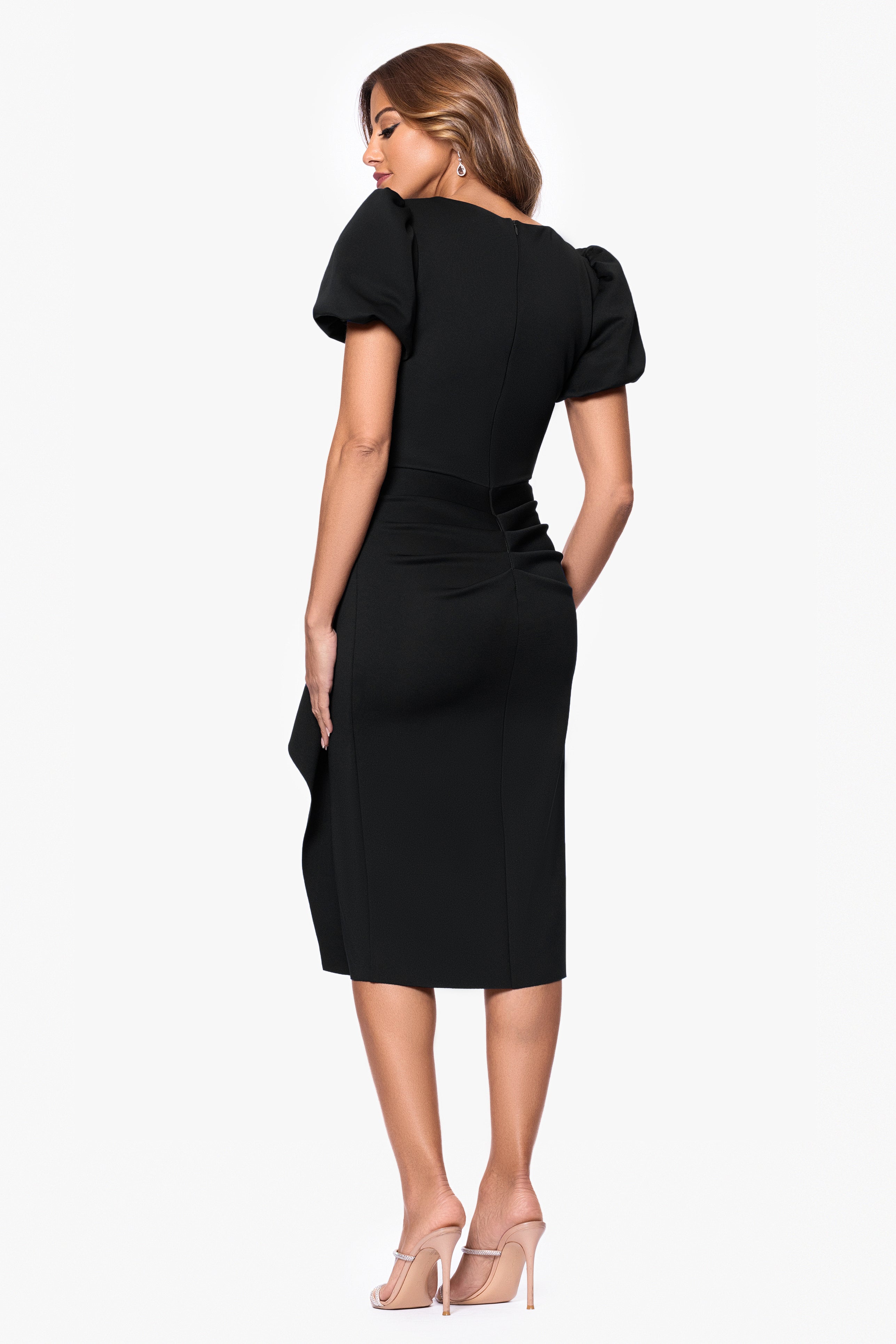 "Marleen" Techno Scuba Bubble Sleeve Knee Length Dress