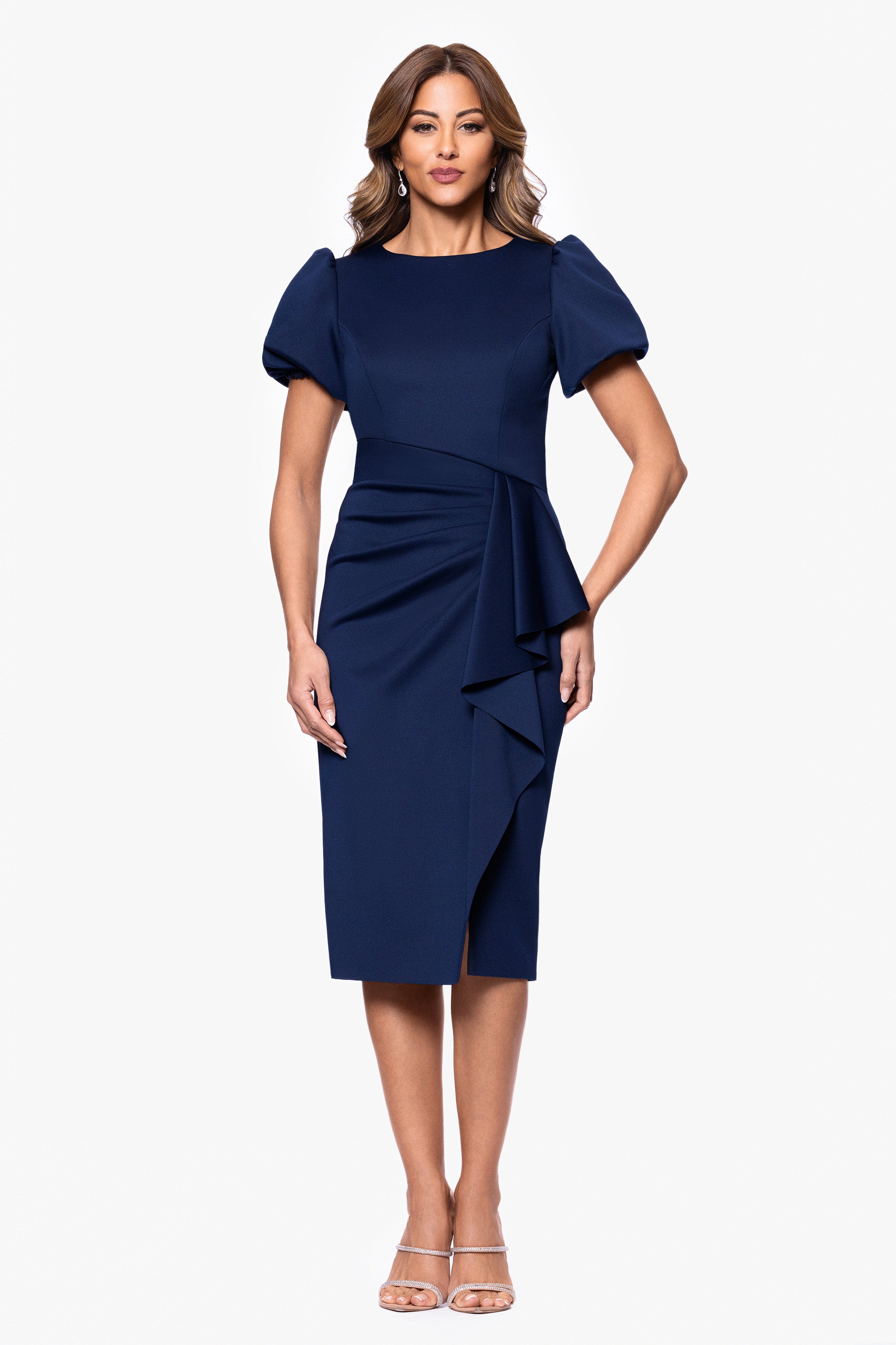 "Marleen" Techno Scuba Bubble Sleeve Knee Length Dress