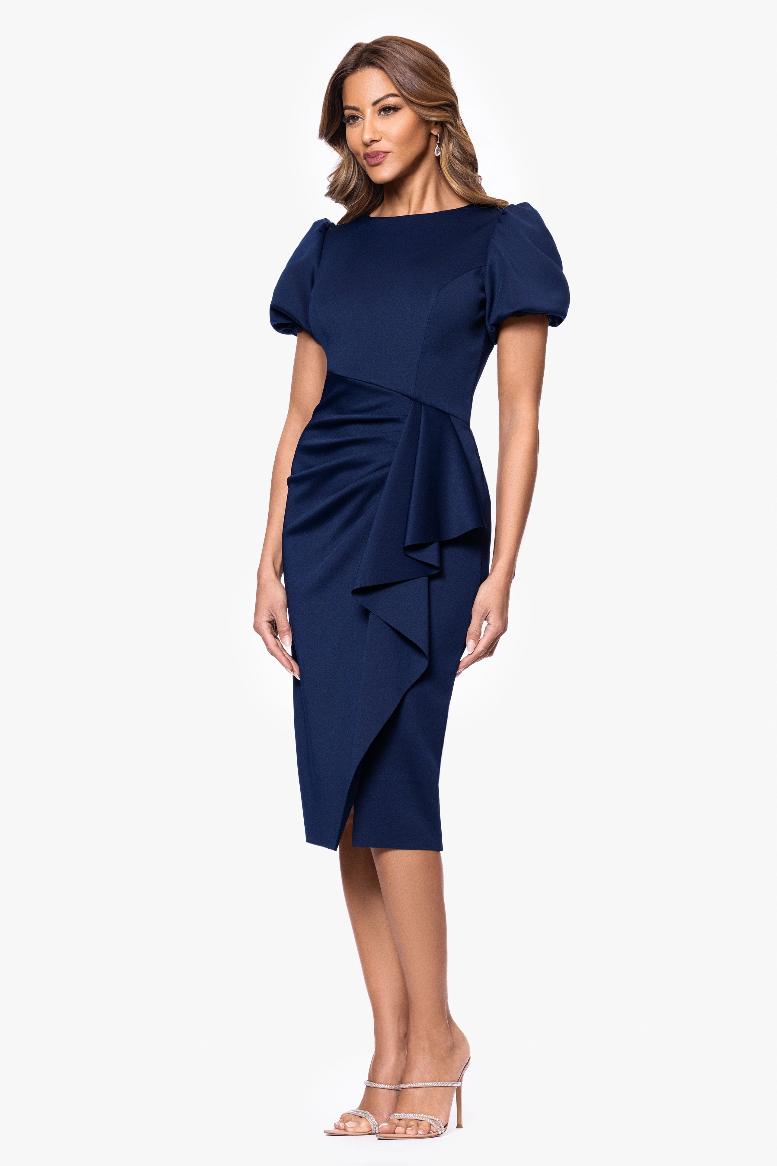 "Marleen" Techno Scuba Bubble Sleeve Knee Length Dress