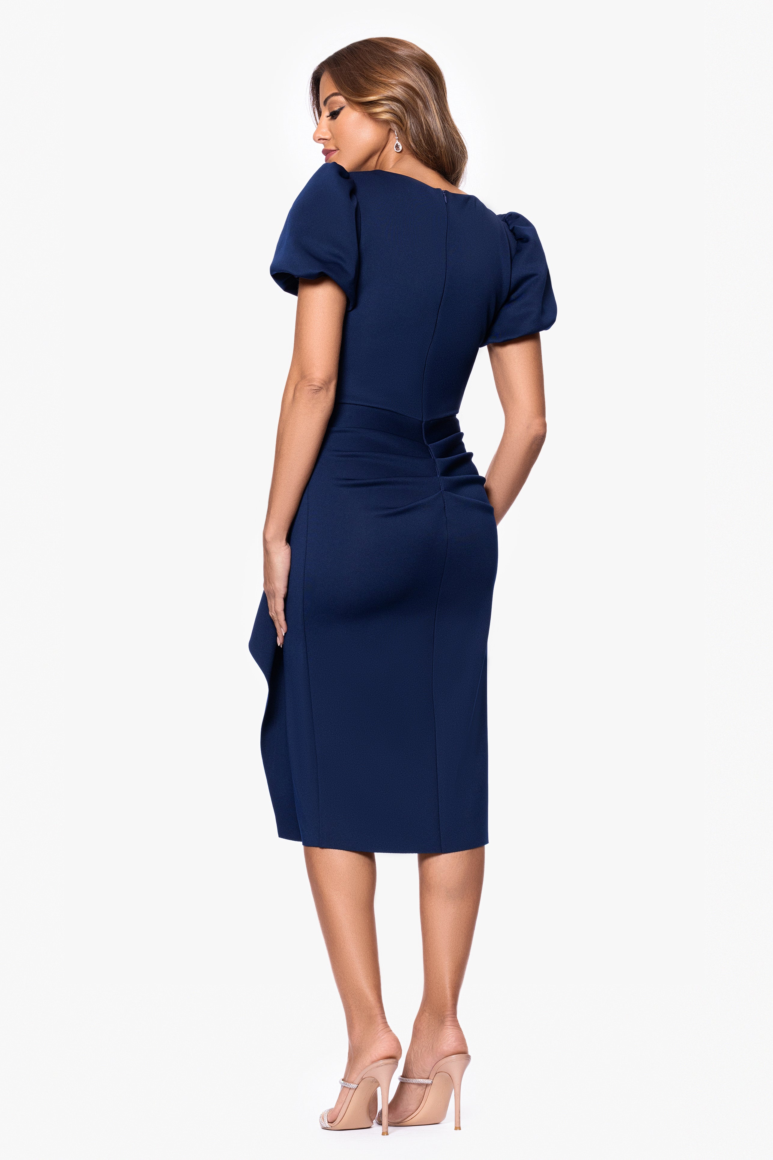 "Marleen" Techno Scuba Bubble Sleeve Knee Length Dress