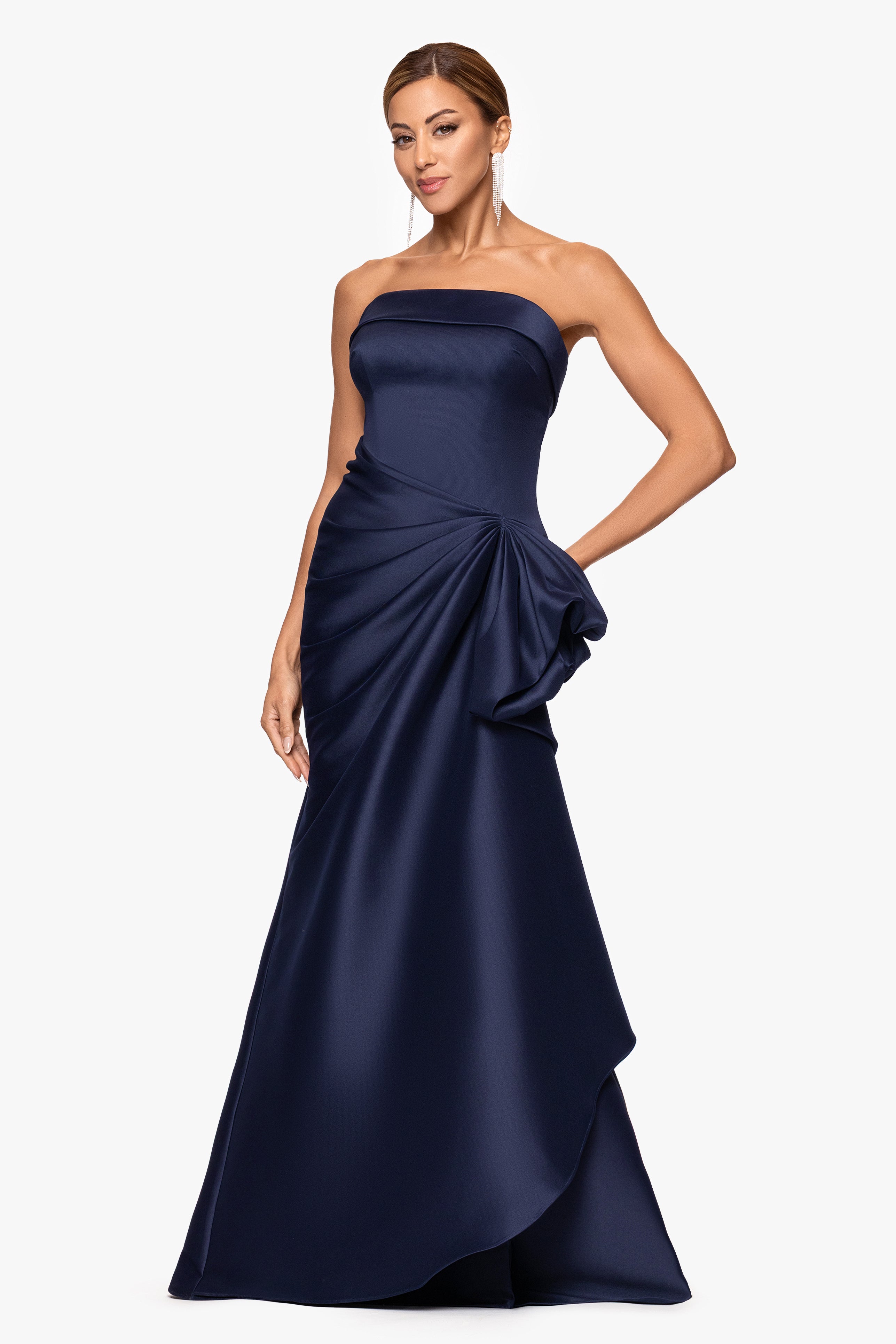 "Diana" Mikado Strapless Rouched Floor Length Dress