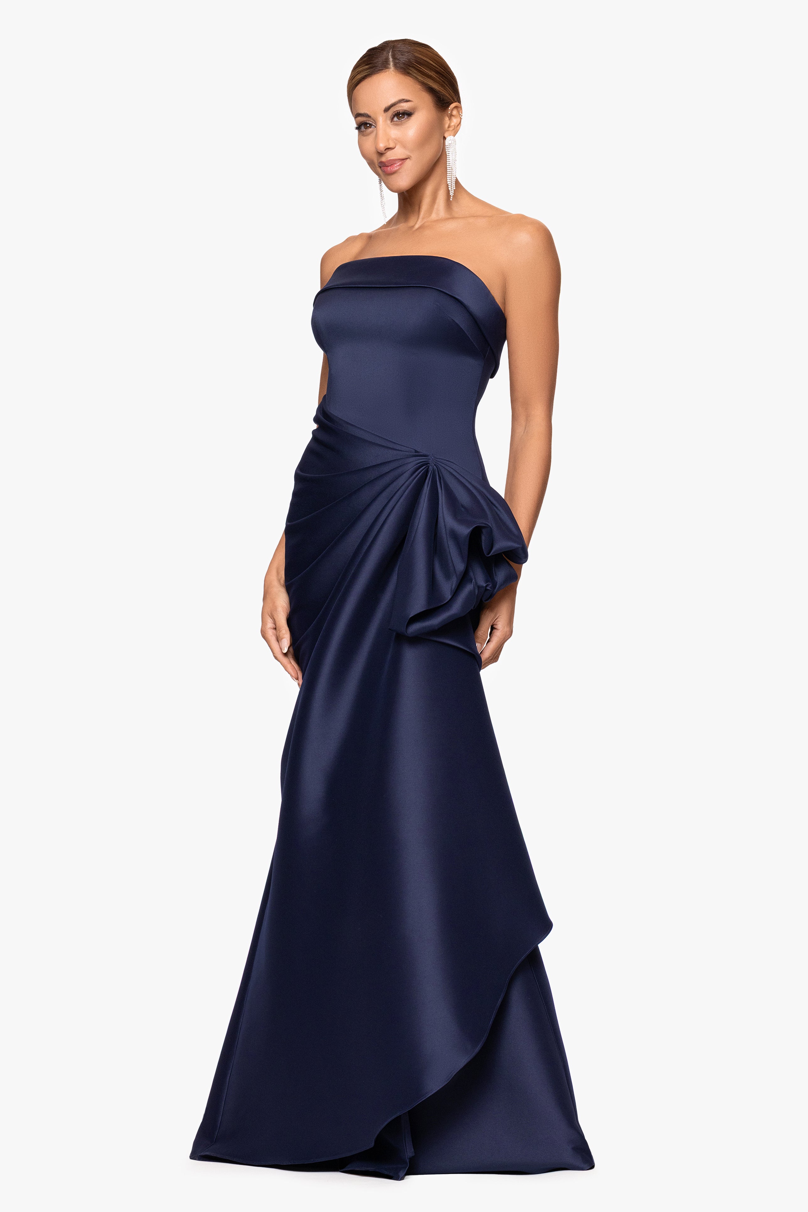 "Diana" Mikado Strapless Rouched Floor Length Dress