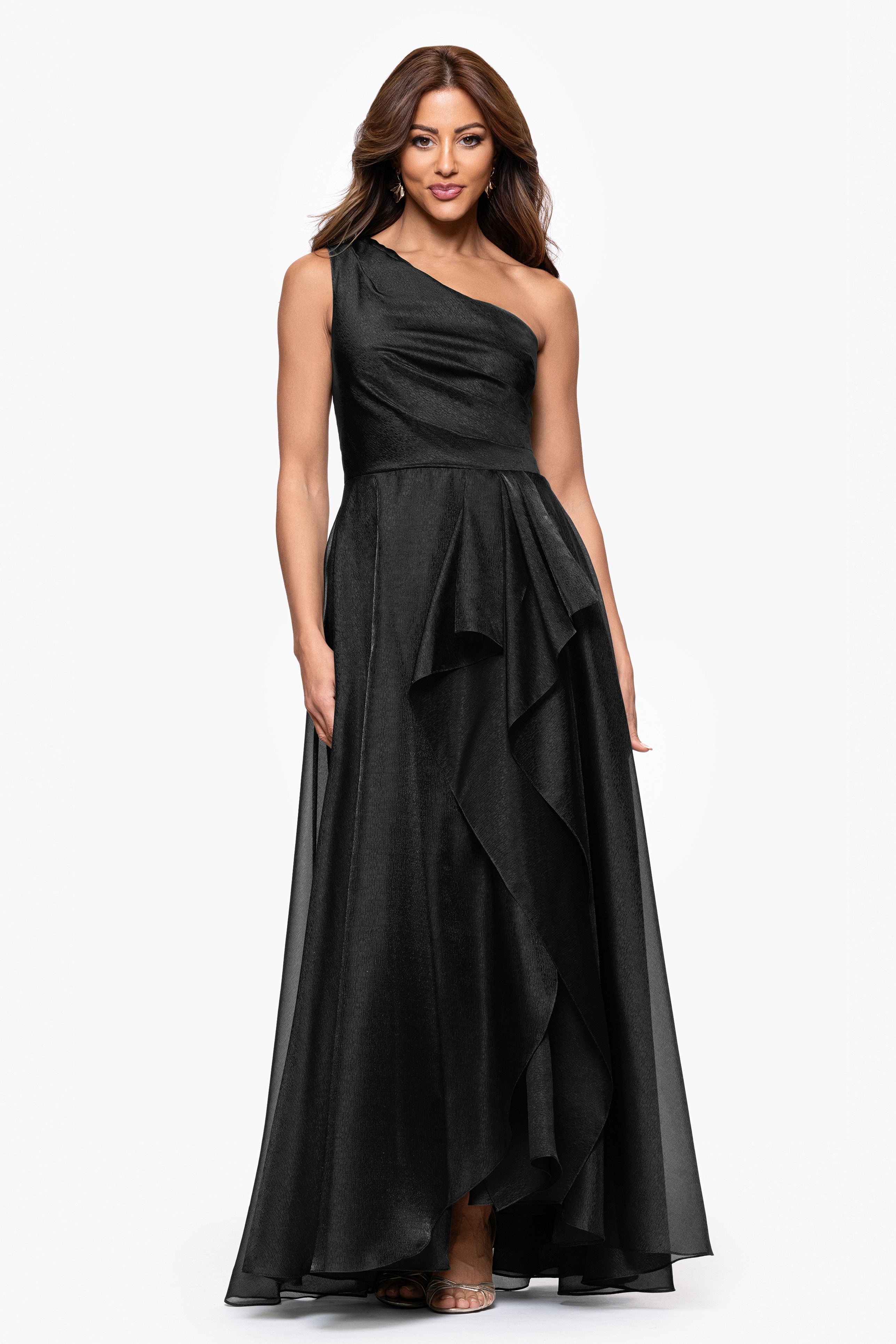 "Samantha" Organza One Shoulder Ruffle Floor Length Dress