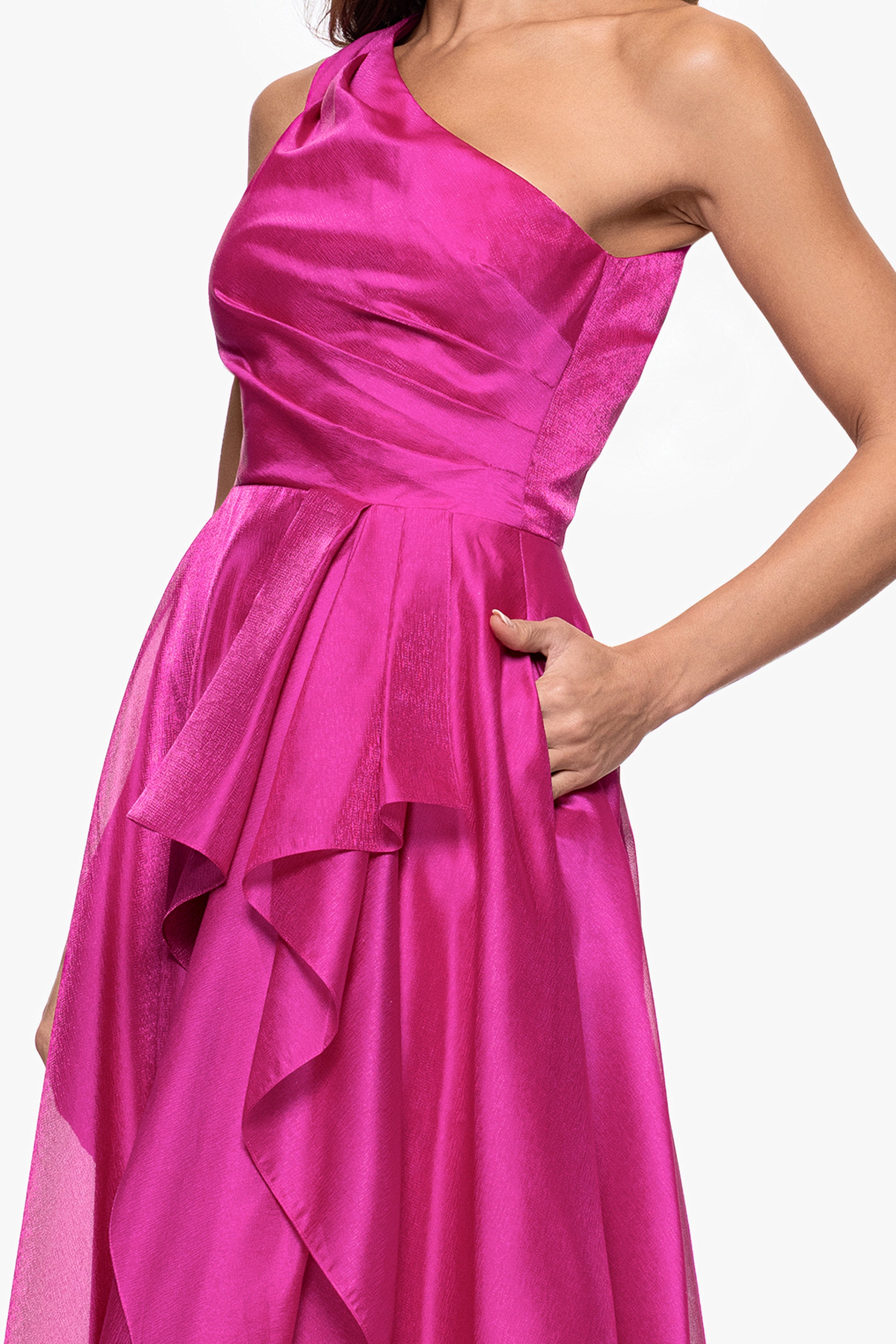 "Samantha" Organza One Shoulder Ruffle Floor Length Dress