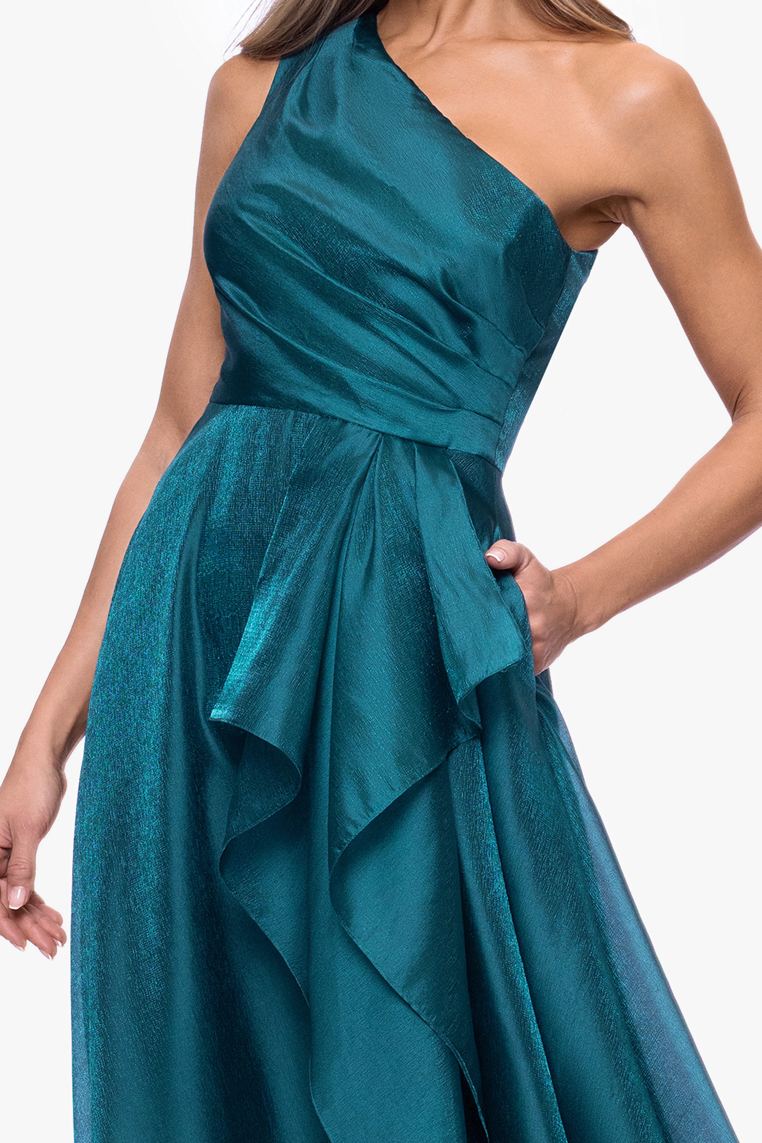 Petite "Samantha" Organza One Shoulder Ruffle Dress