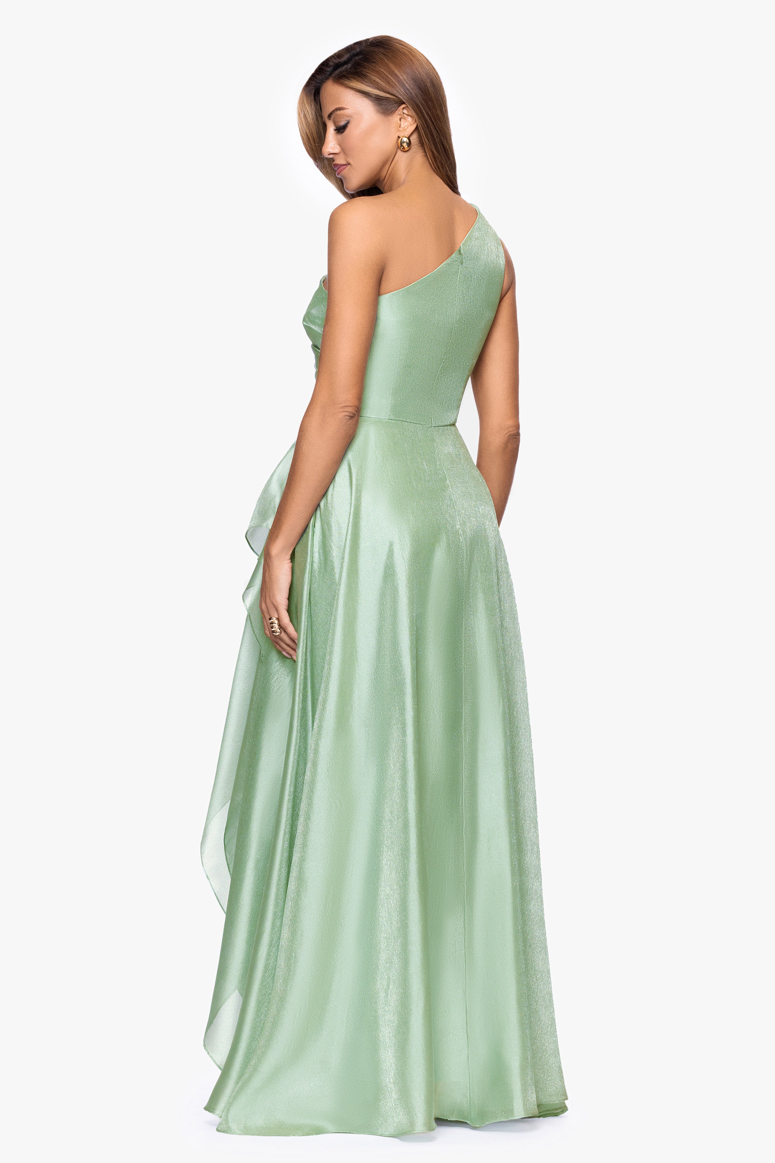 "Samantha" Organza One Shoulder Ruffle Floor Length Dress