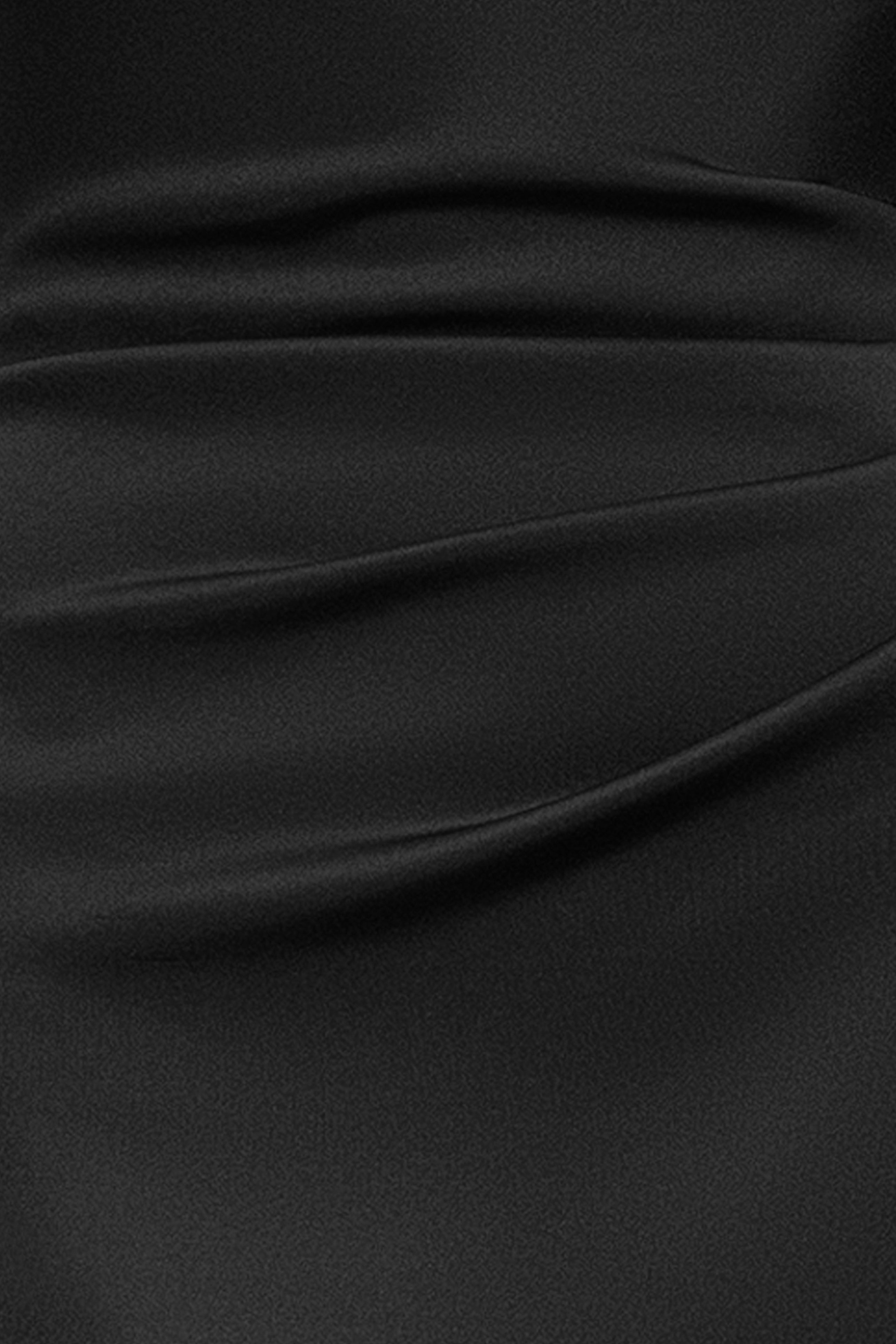 Petite "Gigi" Techno Scuba Cross Neck Ruffle Floor Length Dress