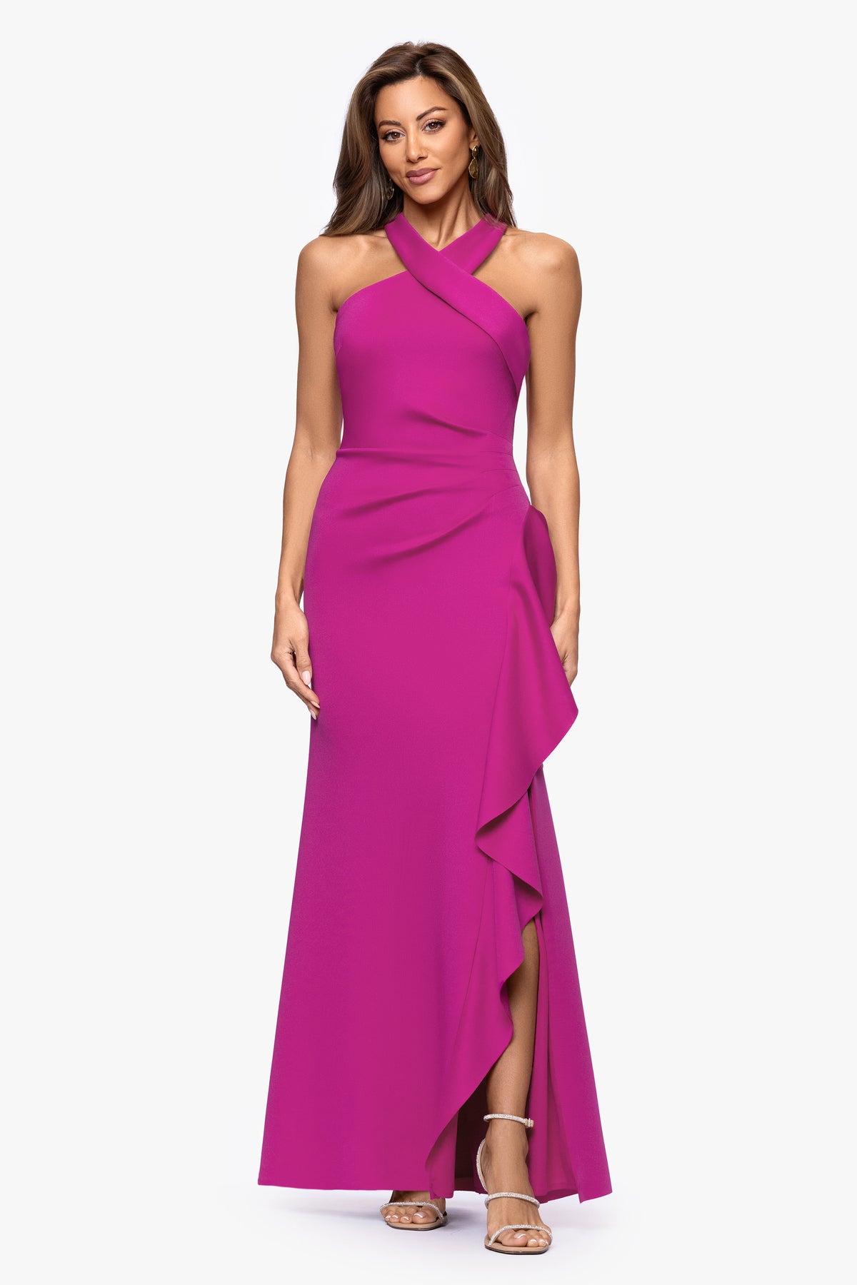 Petite "Gigi" Techno Scuba Cross Neck Dress