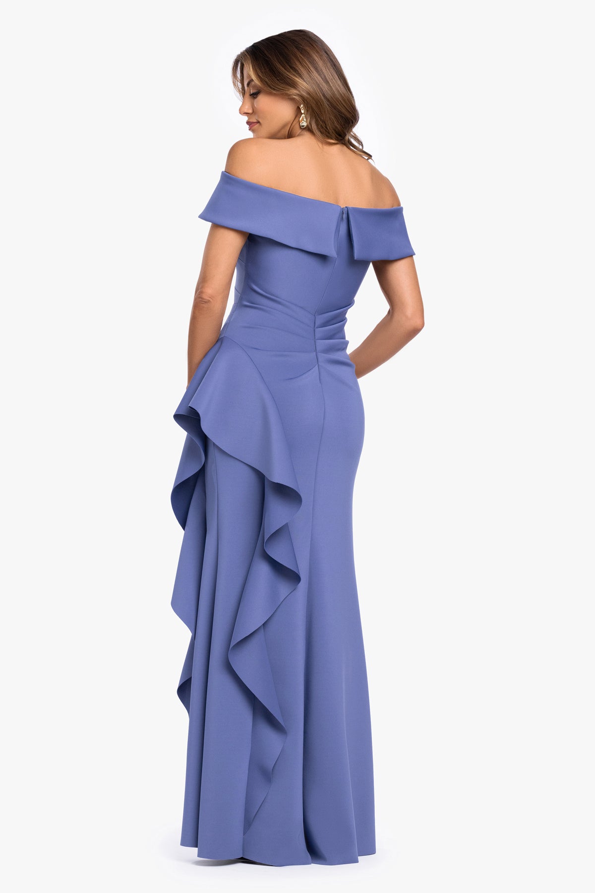 "Dolly" Techno Scuba Off The Shoulder Ruffle Dress
