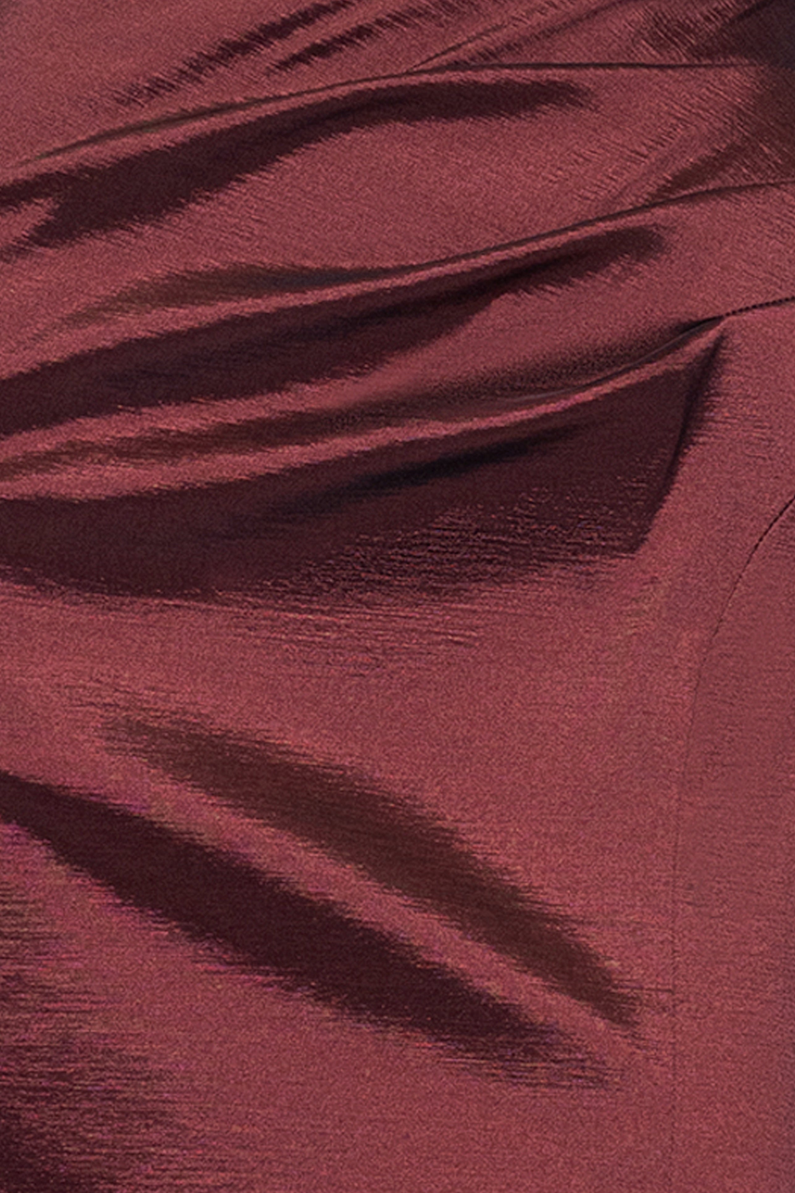 Petite "Paulina" Taffeta Short Sleeve Asymmetric Neckline Floor Length Dress