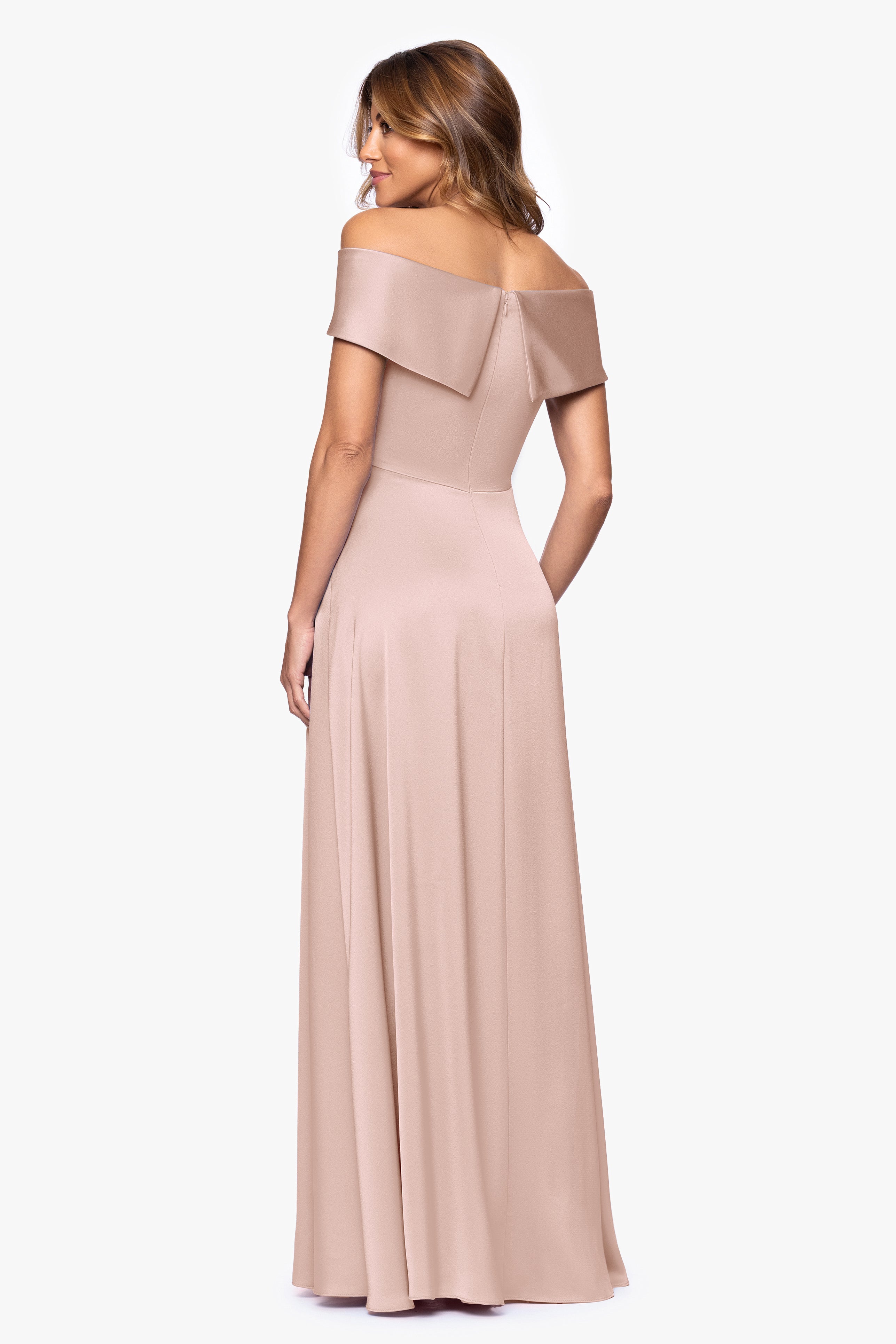 "May" Satin Draped Off the Shoulder Floor Length Dress