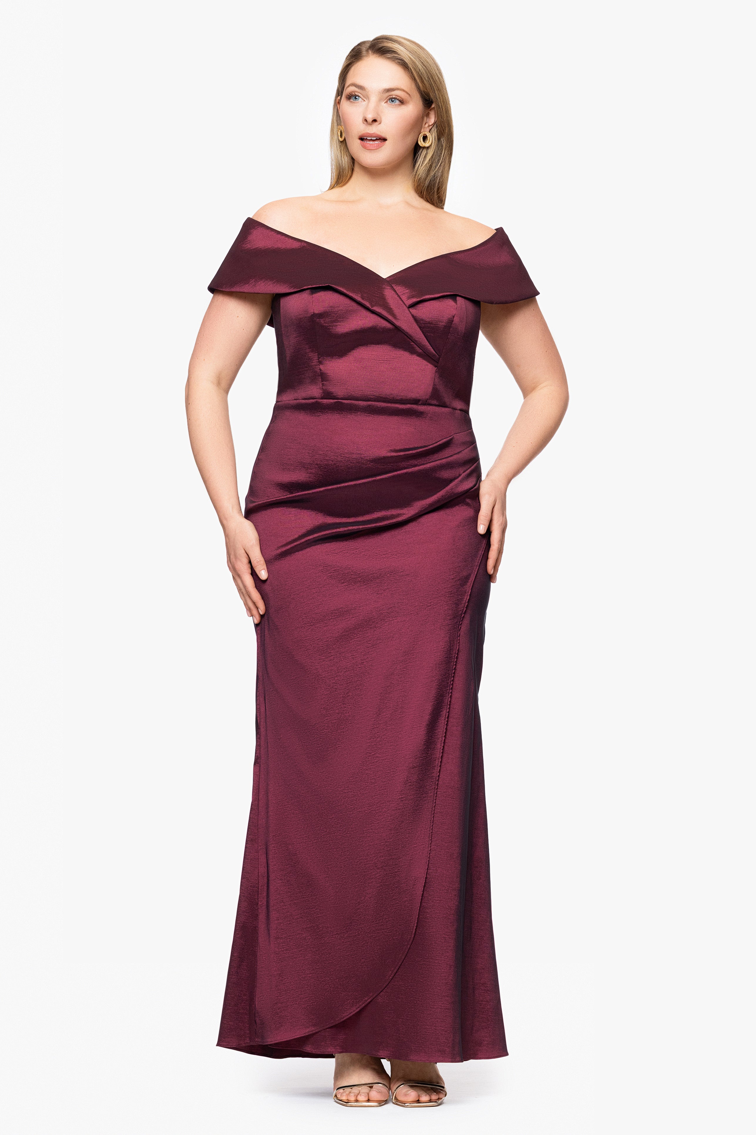 "Andie" Taffeta Off the Shoulder Rouched Dress