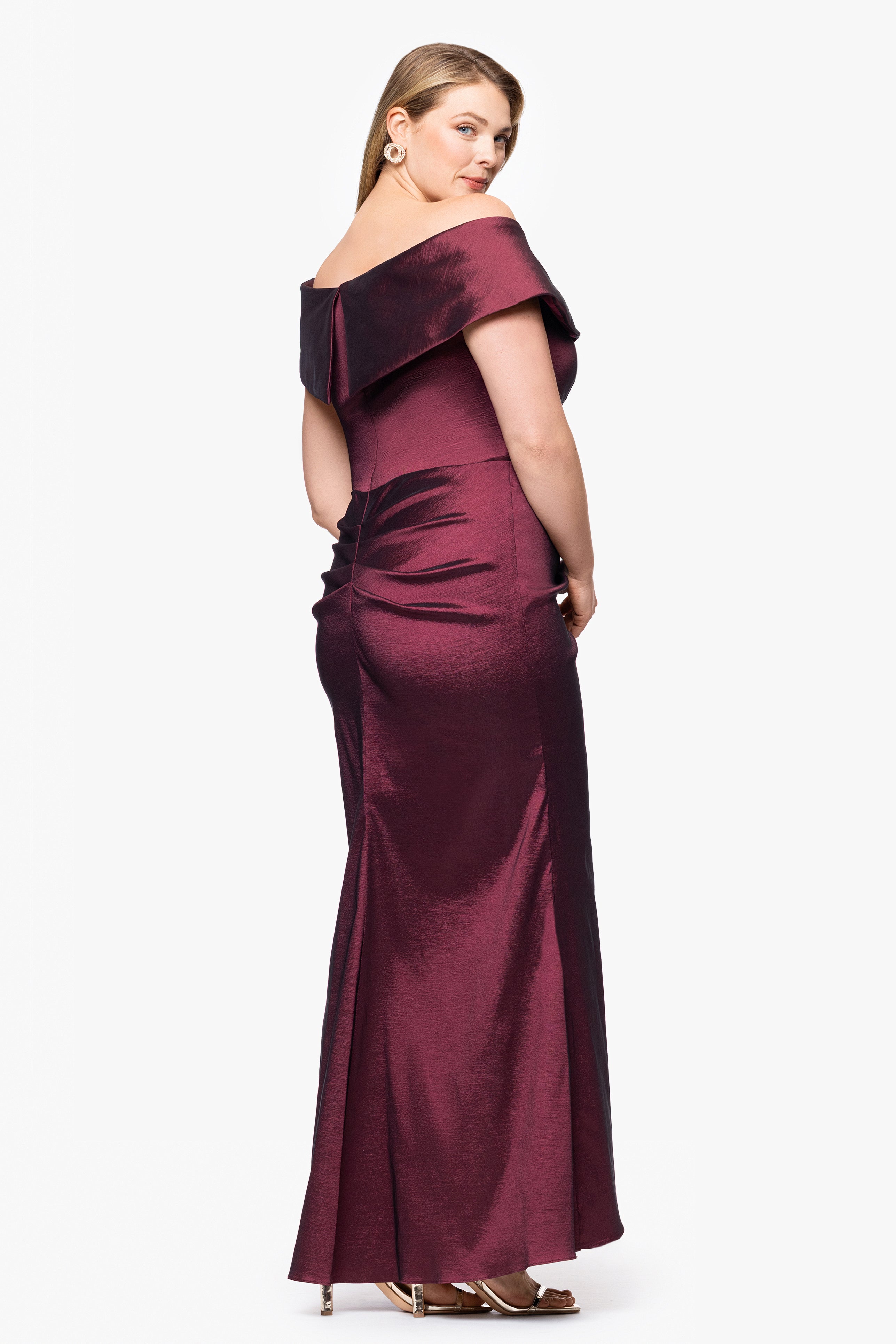 "Andie" Taffeta Off the Shoulder Rouched Dress