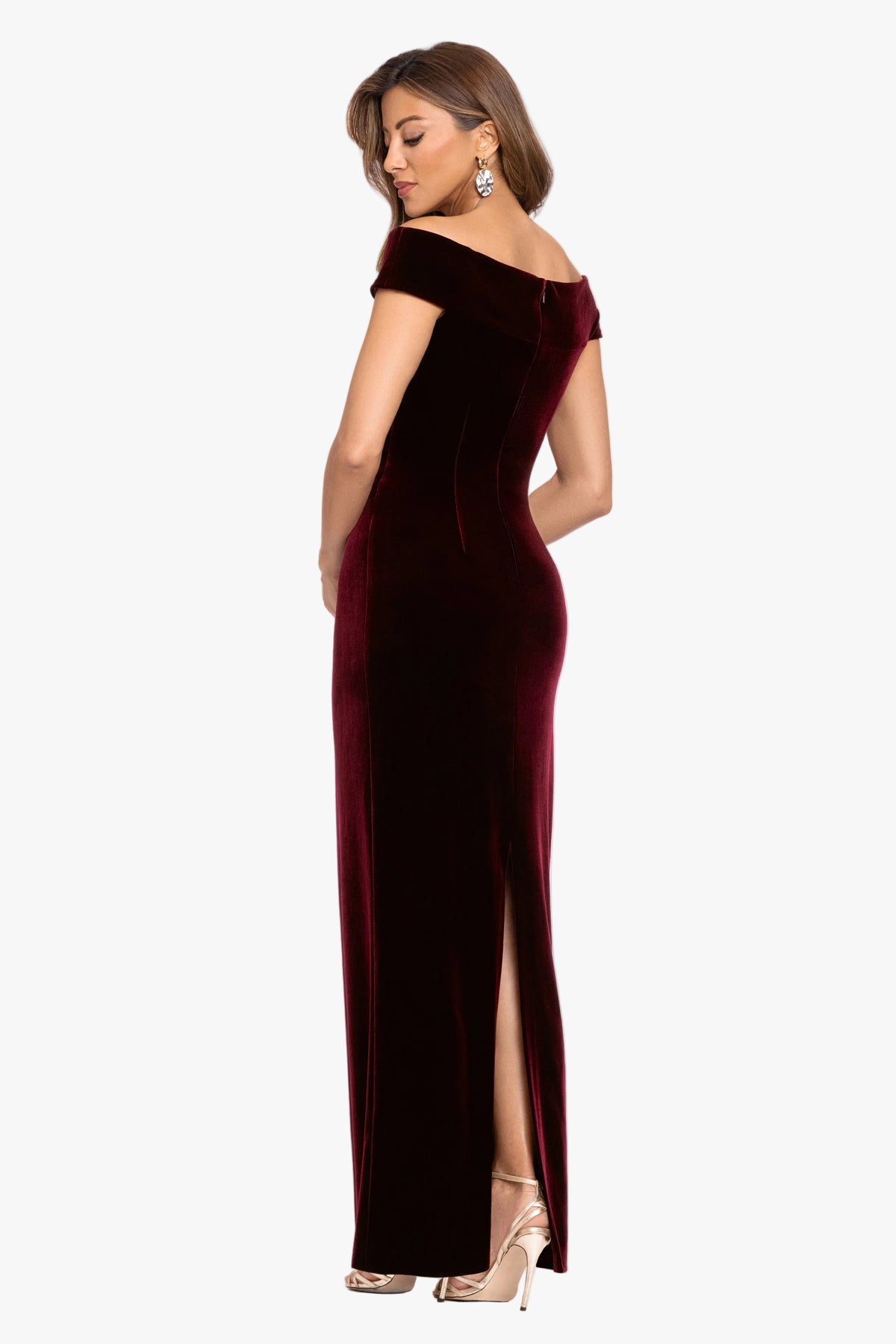 "Agatha" Velvet Off the Shoulder Rouched Waist Dress
