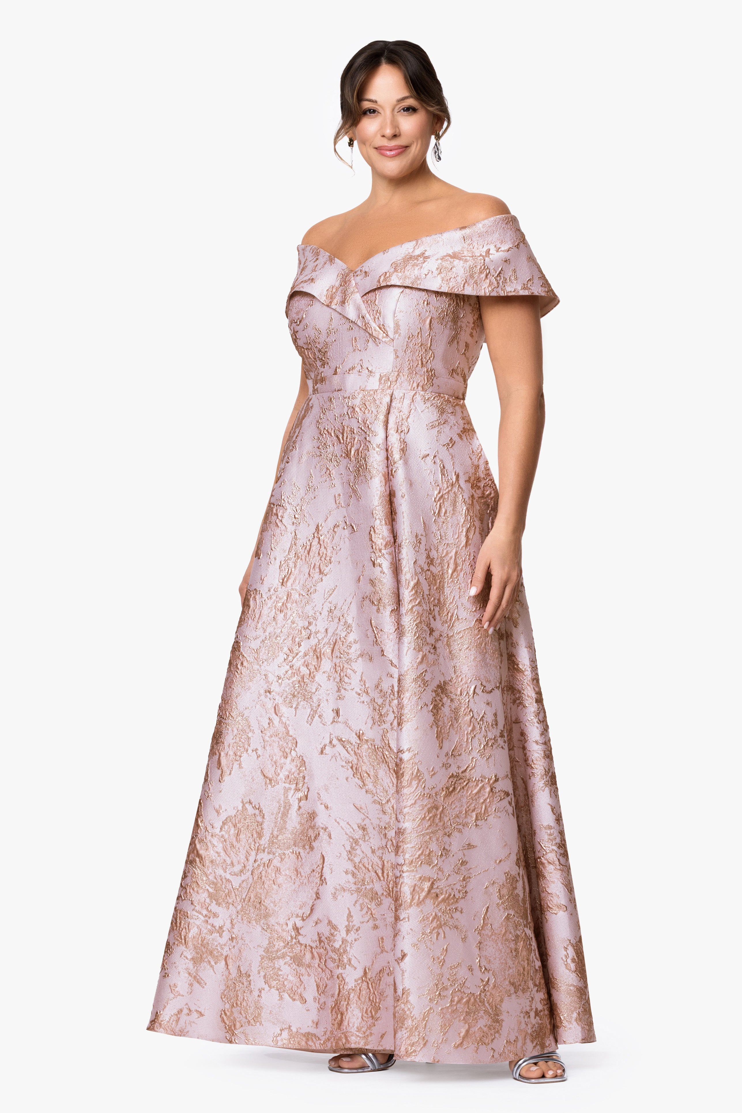 Plus "Daphne" Brocade Off Shoulder Dress