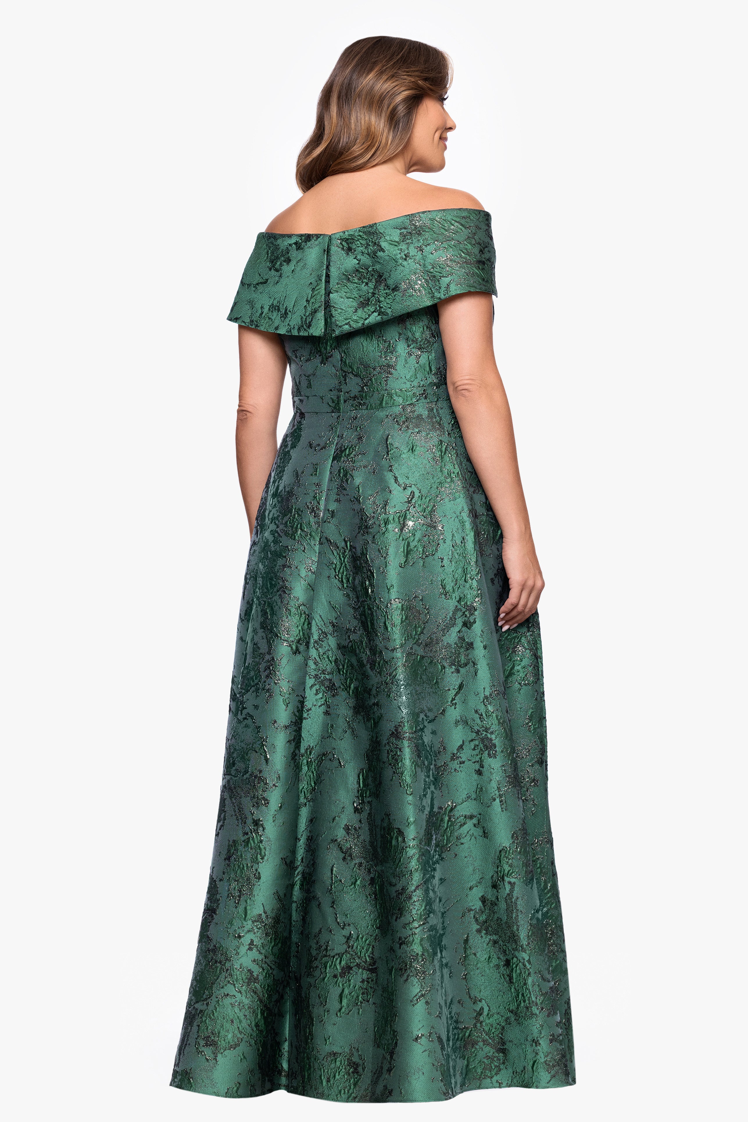 Plus "Daphne" Brocade Off Shoulder Dress