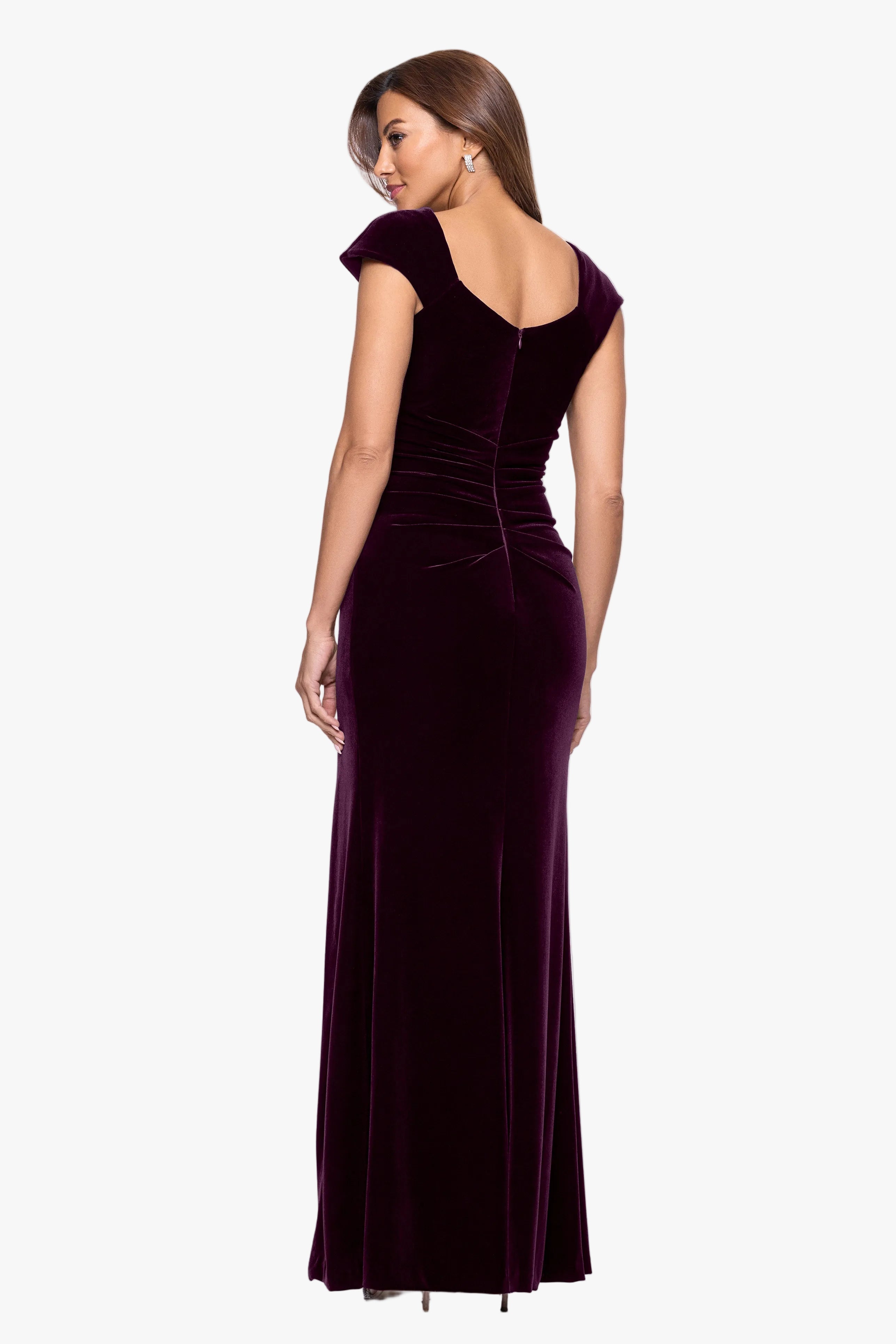 "Katrina" Velvet Asymmetrical Neckline Cap Sleeve Dress