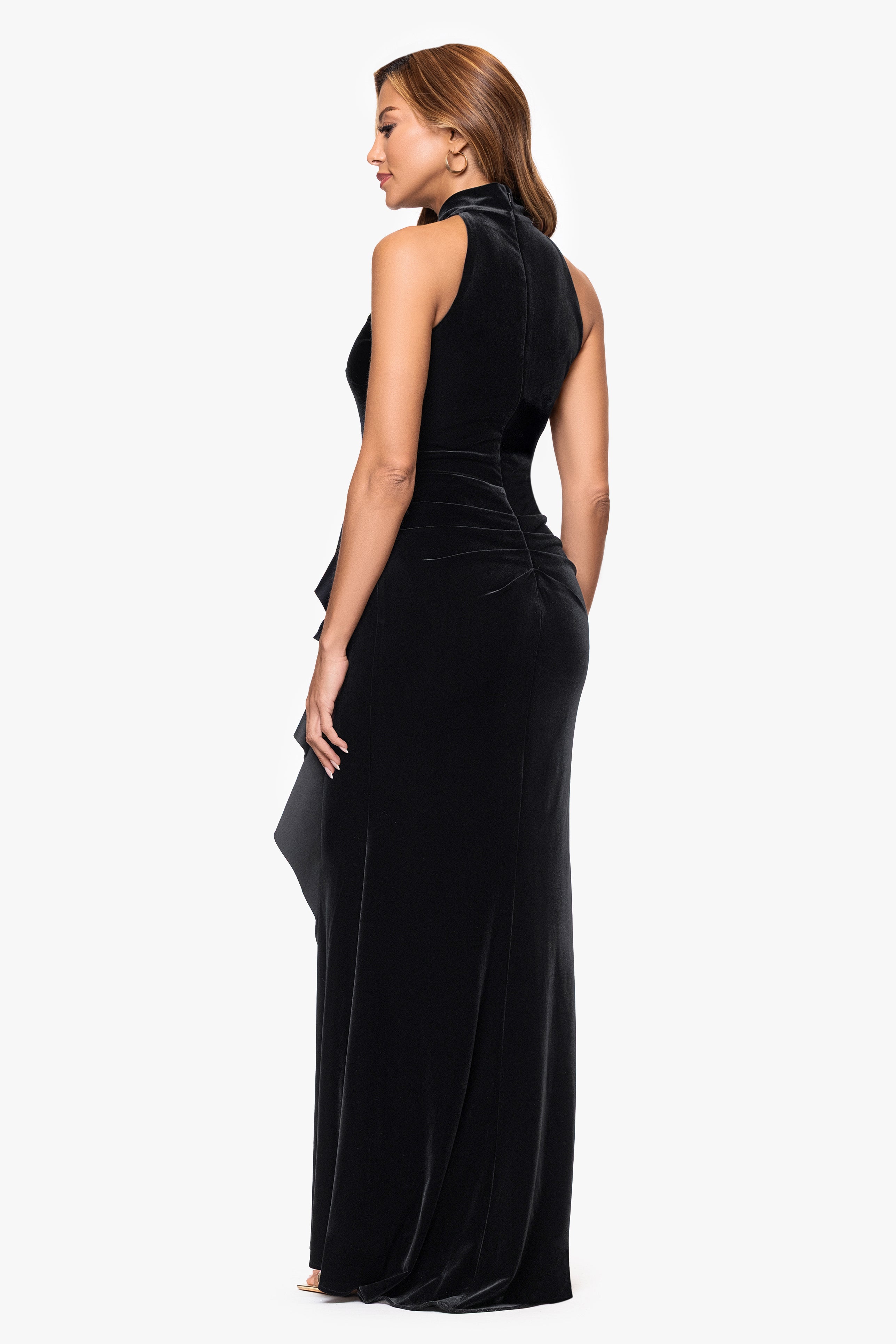 "Roweena" Velvet Mock Halter Neck Floor Length Dress