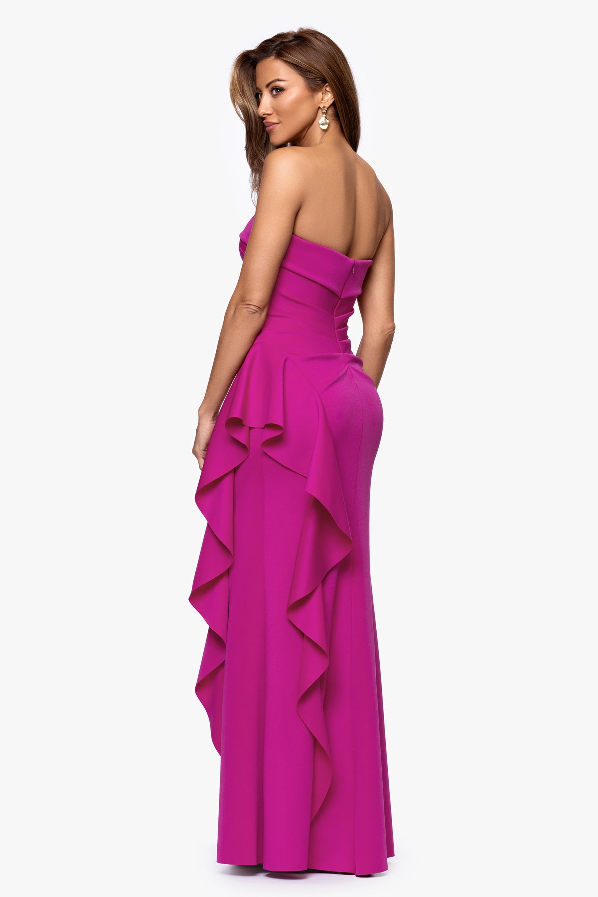 "Jacqueline" Techno Scuba Strapless Ruffle Dress