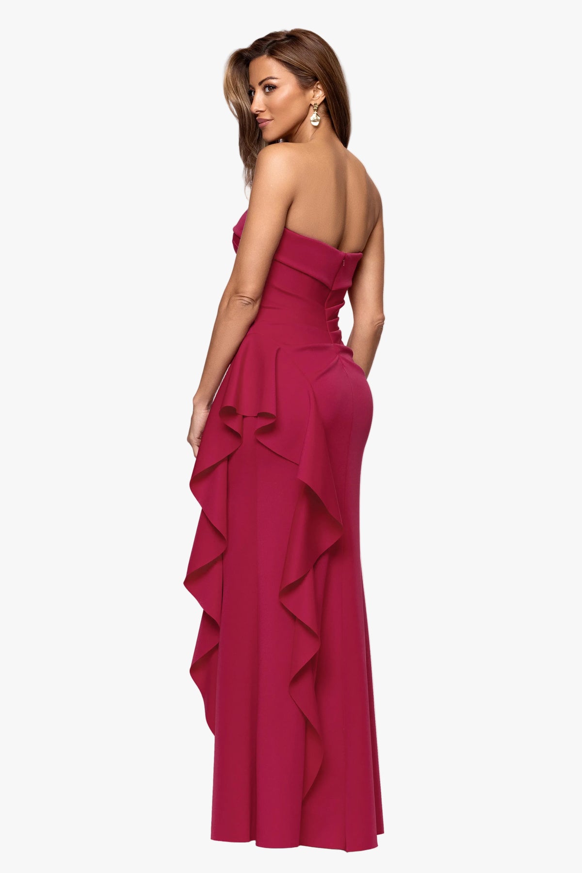 "Jacqueline" Techno Scuba Strapless Ruffle Dress