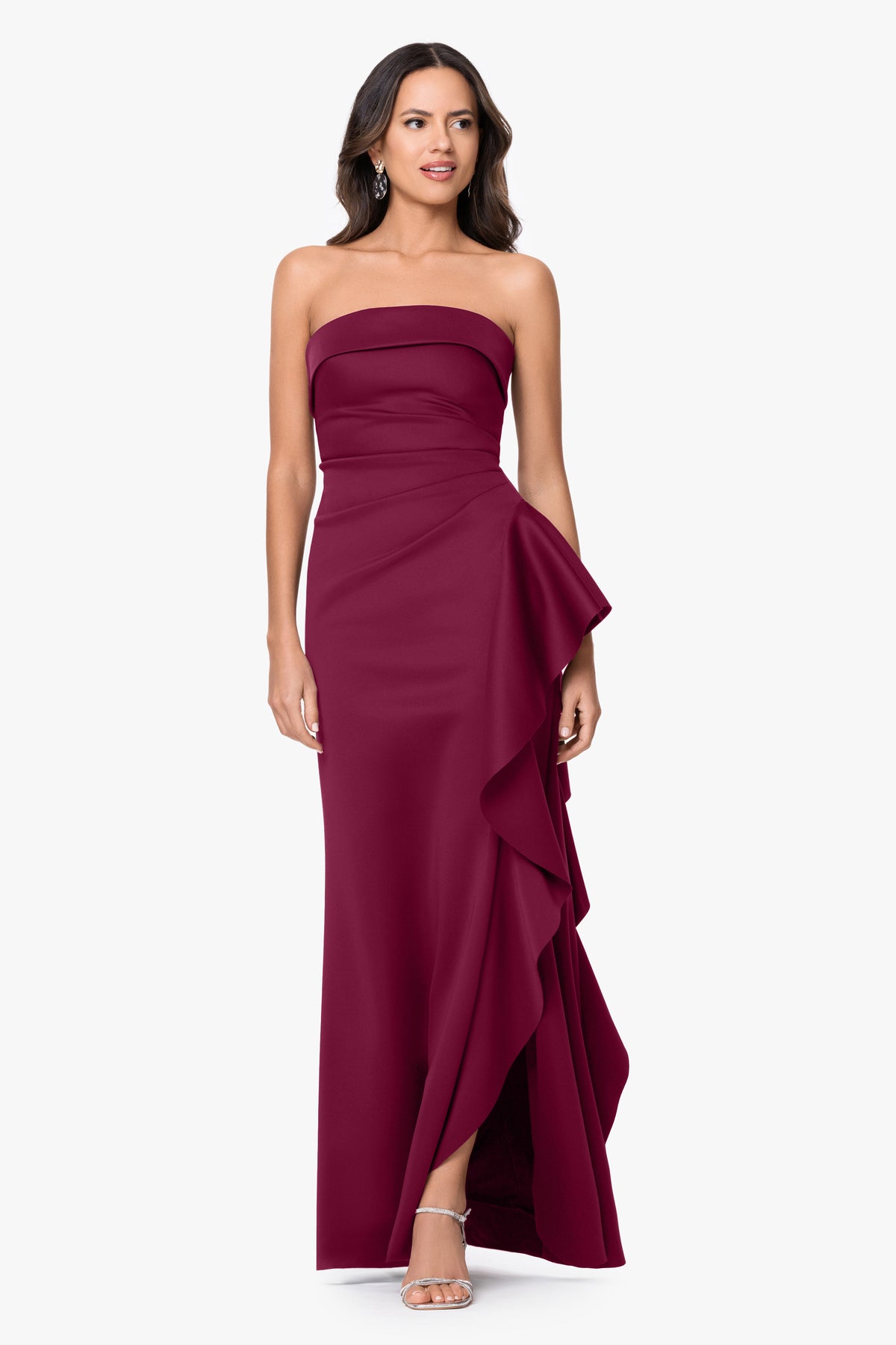 "Jacqueline" Techno Scuba Strapless Ruffle Dress