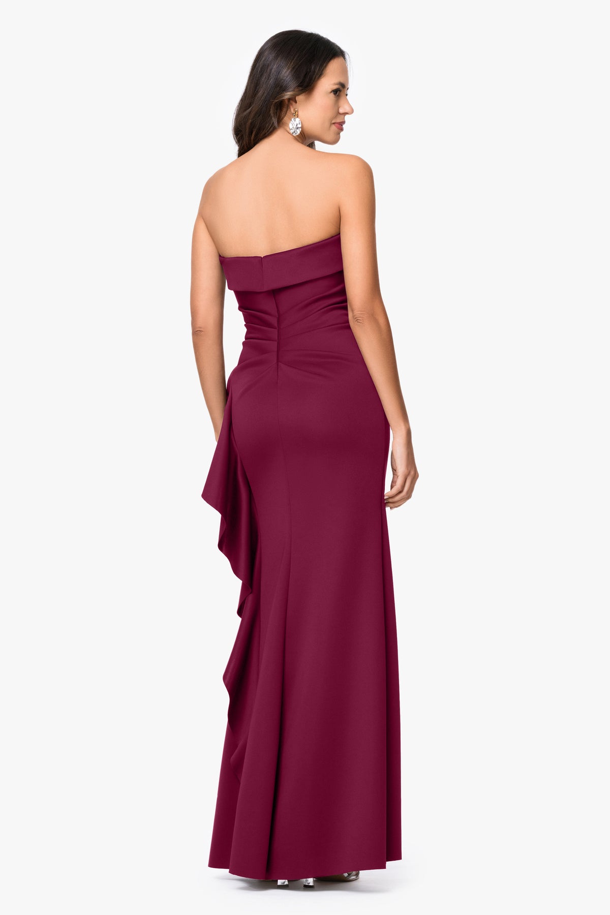 "Jacqueline" Techno Scuba Strapless Ruffle Dress