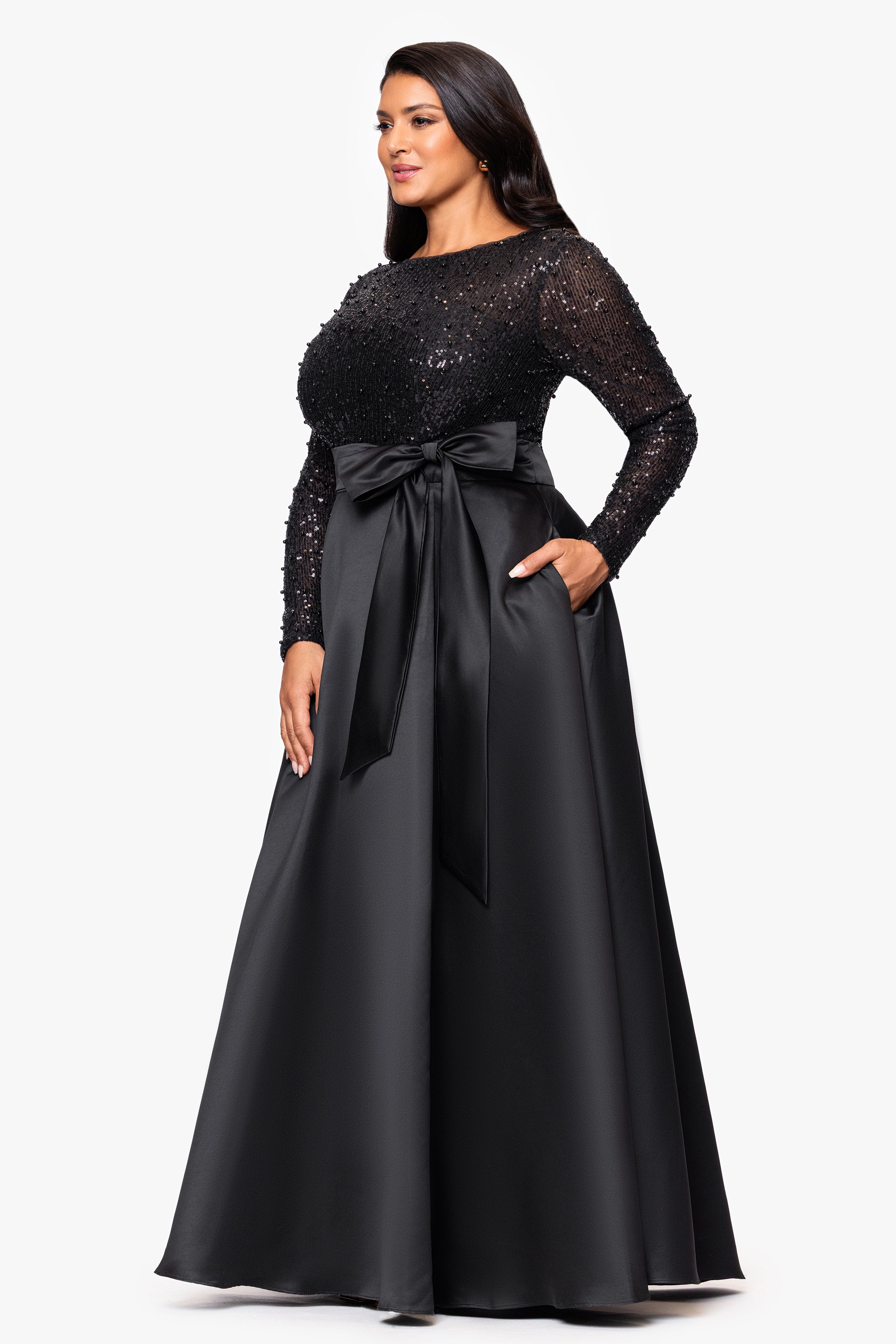 Plus "Amanda" Sequin Top & Satin Skirt Dress