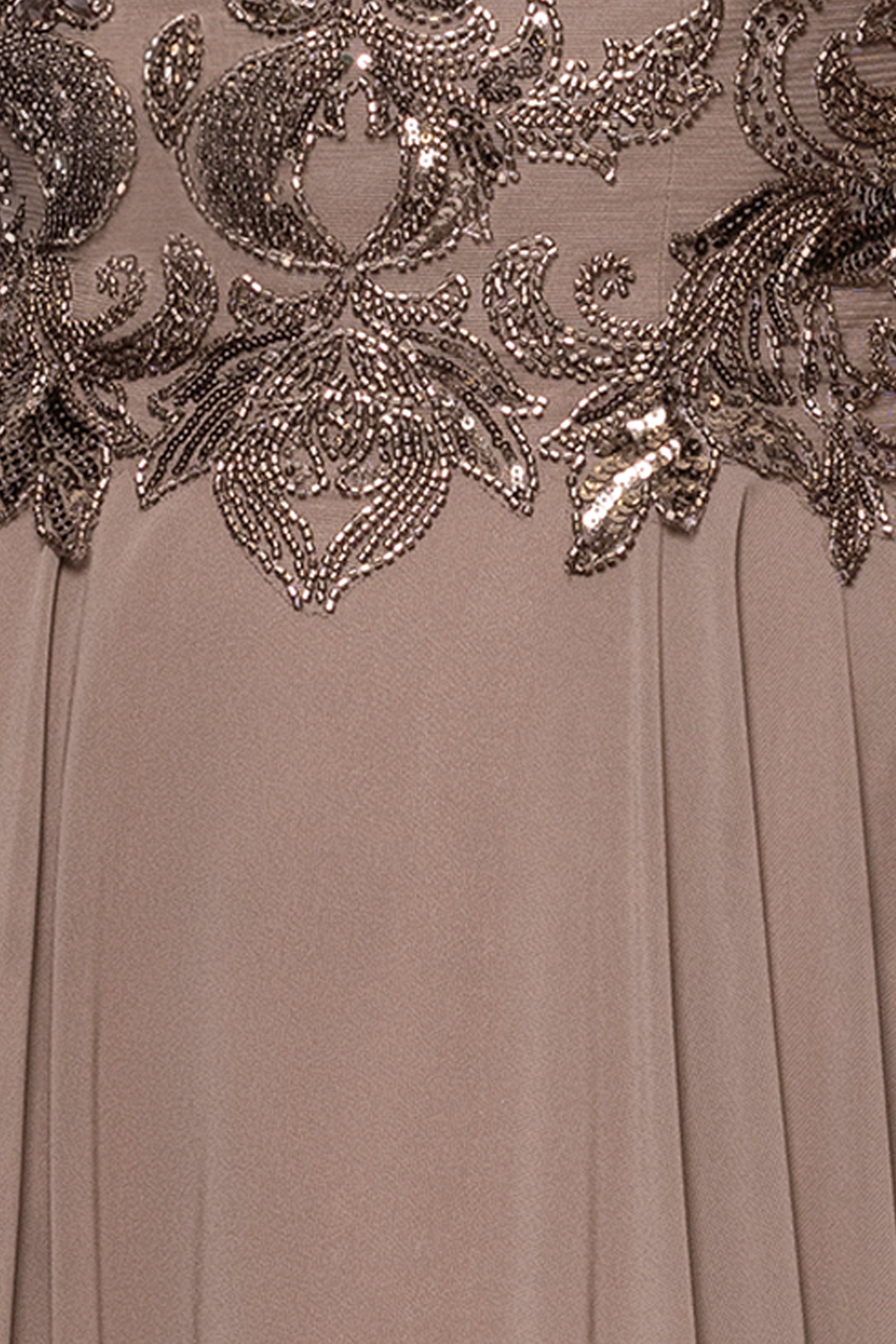 Petite "Terri" Beaded Mesh Top And Chiffon Skirt Dress