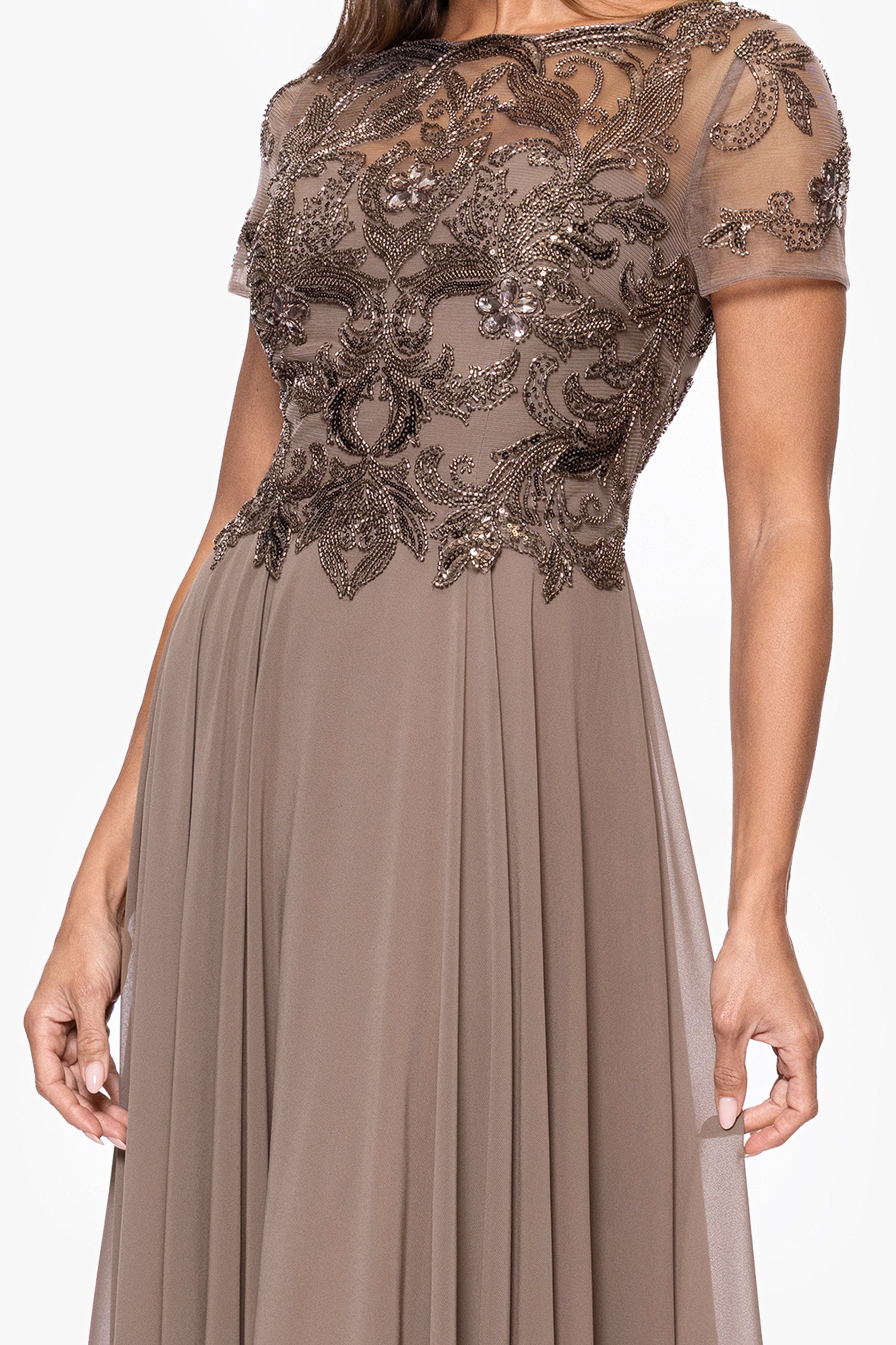 Petite "Terri" Beaded Mesh Top And Chiffon Skirt Dress