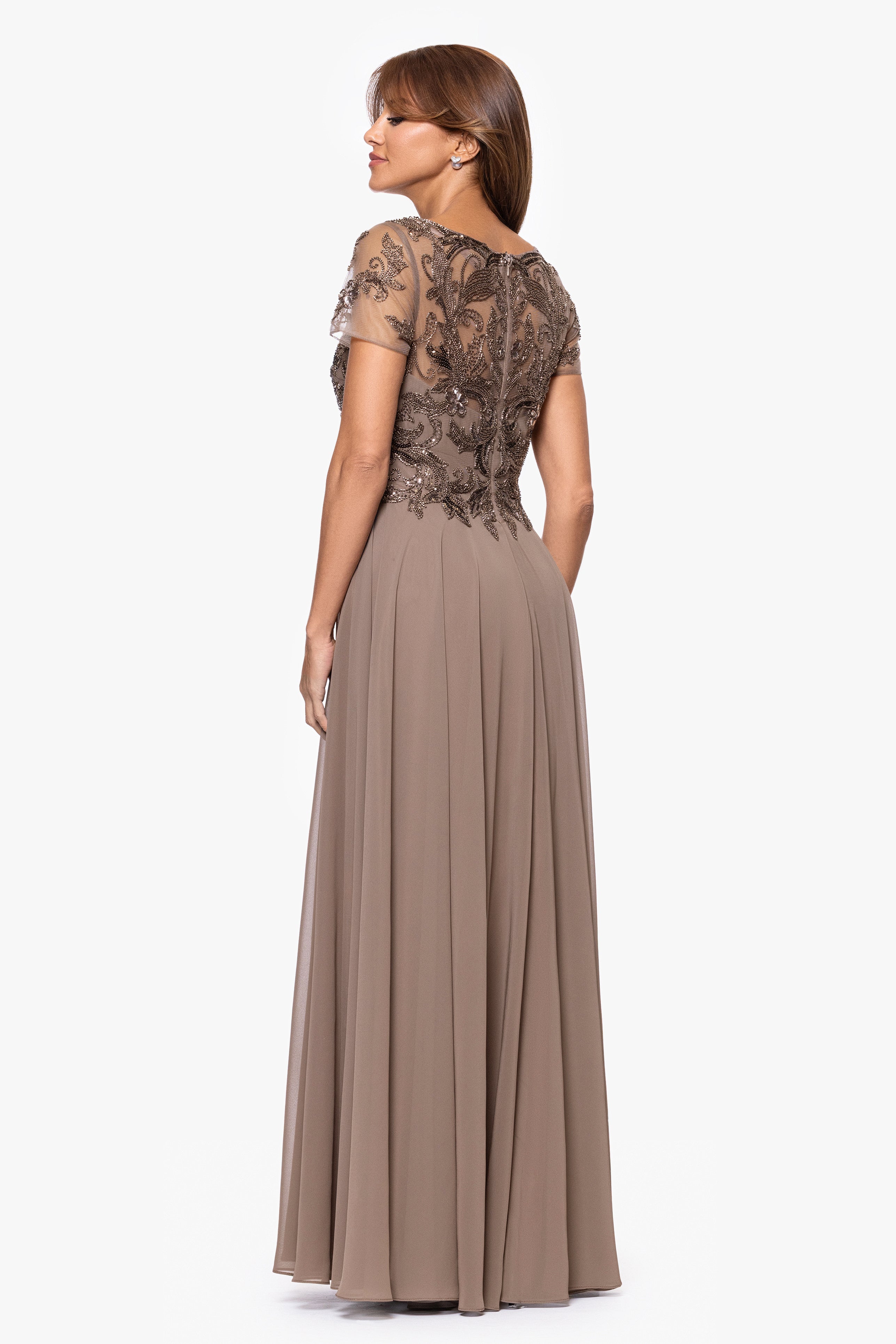 Petite "Terri" Beaded Mesh Top And Chiffon Skirt Dress