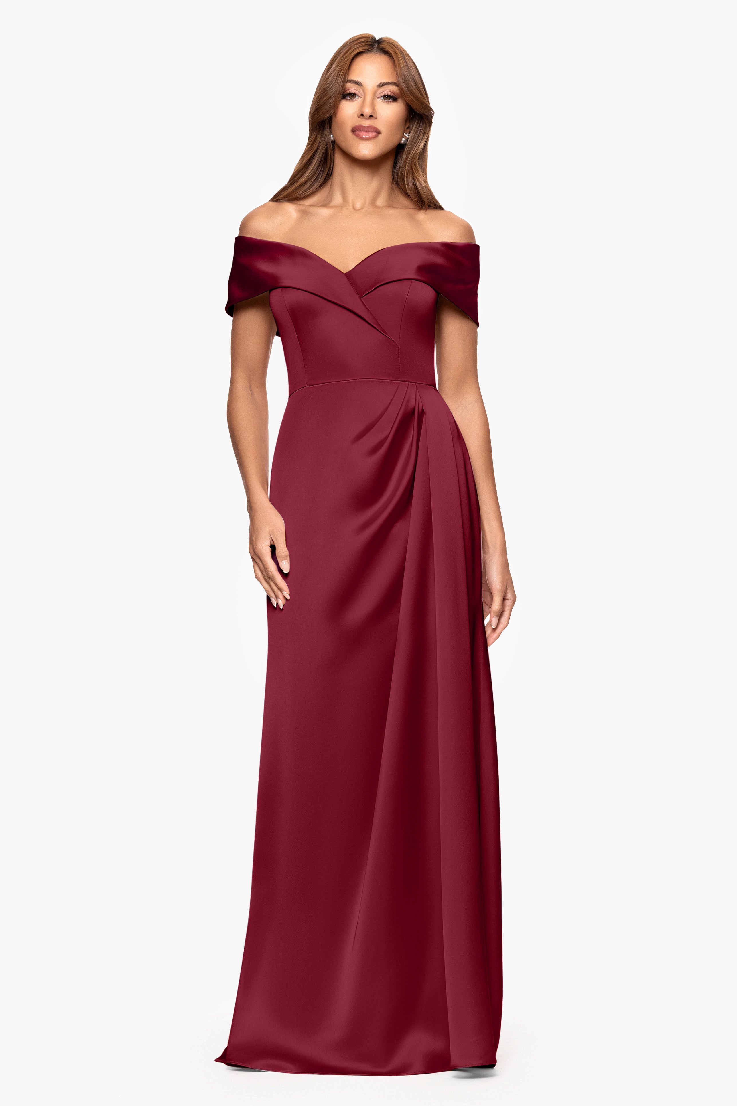 "Daliah" Satin Off the Shoulder Floor Length Dress