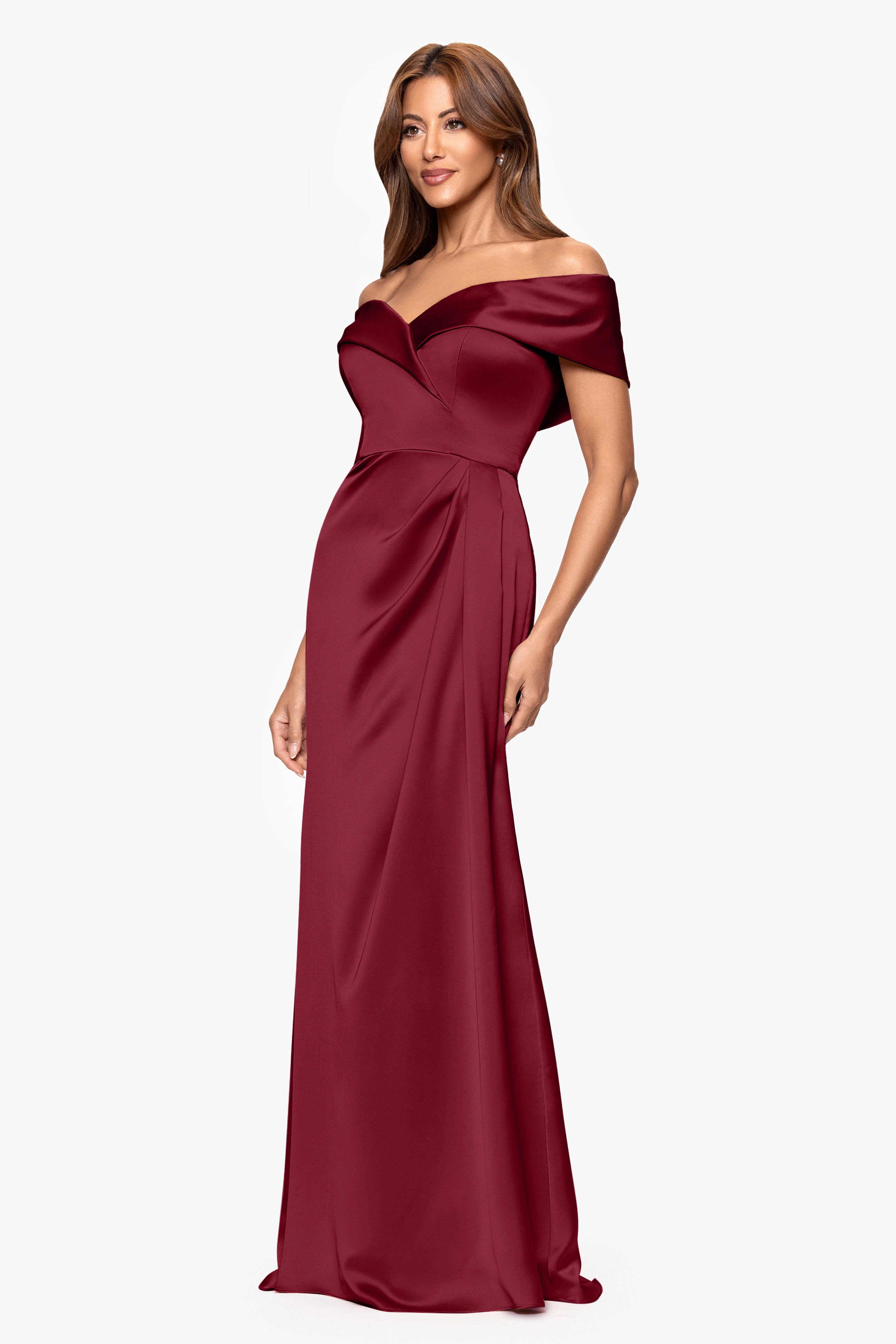 "Daliah" Satin Off the Shoulder Floor Length Dress